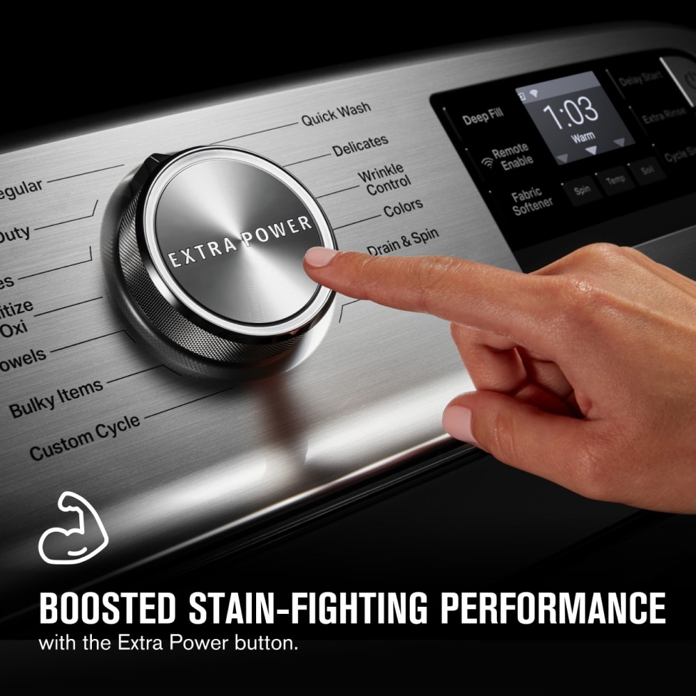 Lavadora de carga superior de alta eficiencia compatible con tecnología inteligente de 5.2 pies cúbicos (Blanca) ENERGY STAR Maytag Smart Capable MVW7230HW