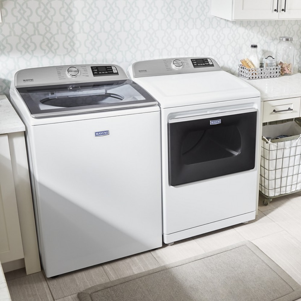 Lavadora de carga superior de alta eficiencia compatible con tecnología inteligente de 5.2 pies cúbicos (Blanca) ENERGY STAR Maytag Smart Capable MVW7230HW