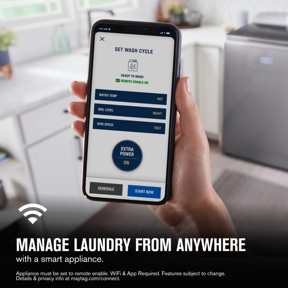 Lavadora de carga superior de alta eficiencia compatible con tecnología inteligente de 5.2 pies cúbicos (Blanca) ENERGY STAR Maytag Smart Capable MVW7230HW
