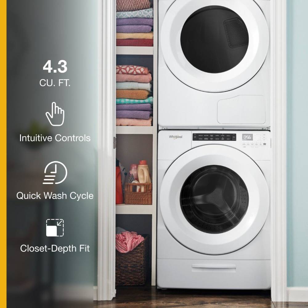 Lavadora de carga frontal apilable de alta eficiencia de 4.3 pies cúbicos (Blanca) ENERGY STAR Whirlpool WFW560CHW