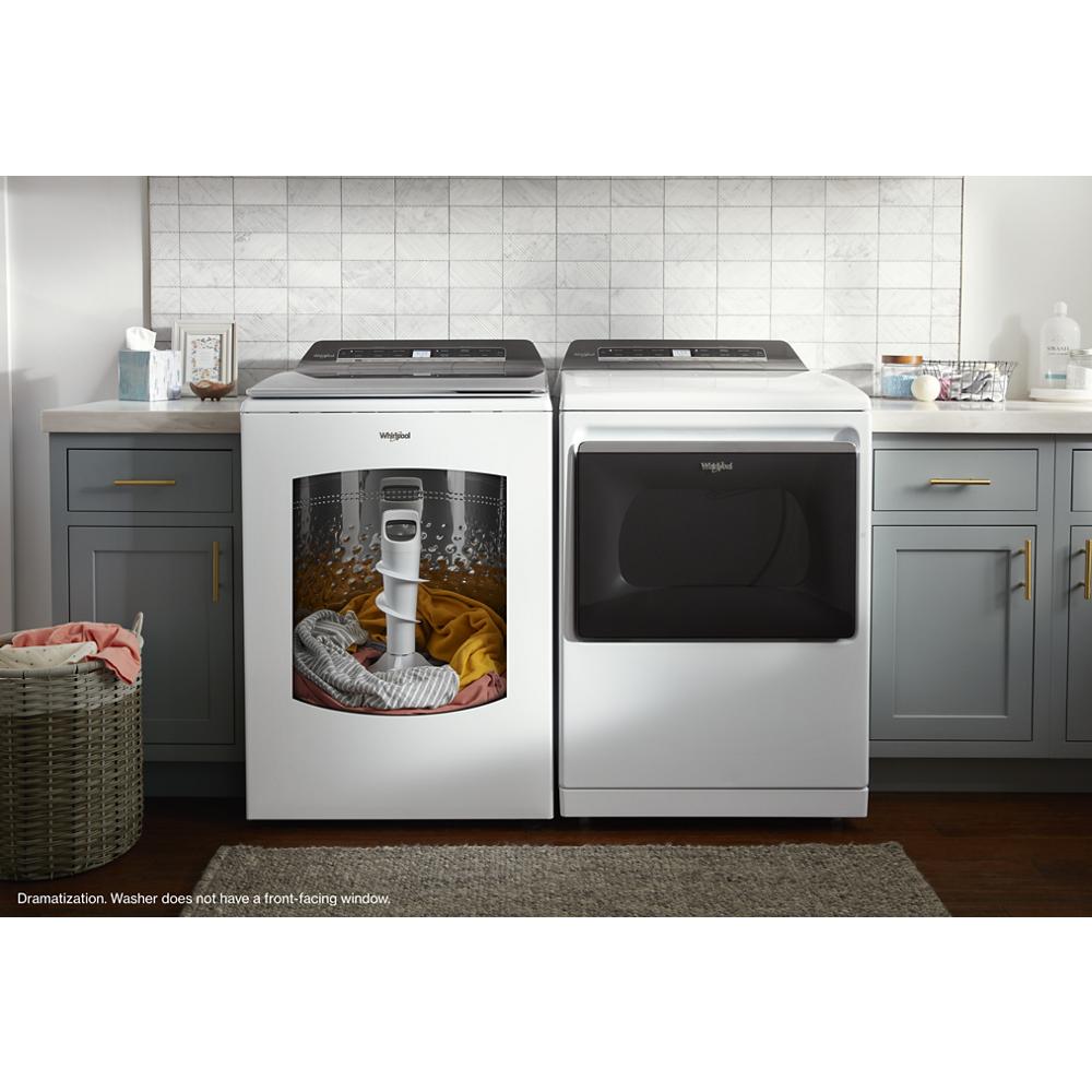 Lavadora de carga superior Whirlpool inteligente con capacidad de 5.3 pies cúbicos, eficiencia alta con agitador o impulsor inteligente compatible, color blanco, certificada por ENERGY STAR WTW8127LW.