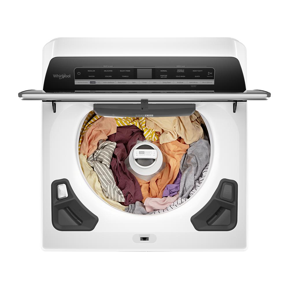 Lavadora de carga superior Whirlpool inteligente con capacidad de 5.3 pies cúbicos, eficiencia alta con agitador o impulsor inteligente compatible, color blanco, certificada por ENERGY STAR WTW8127LW.