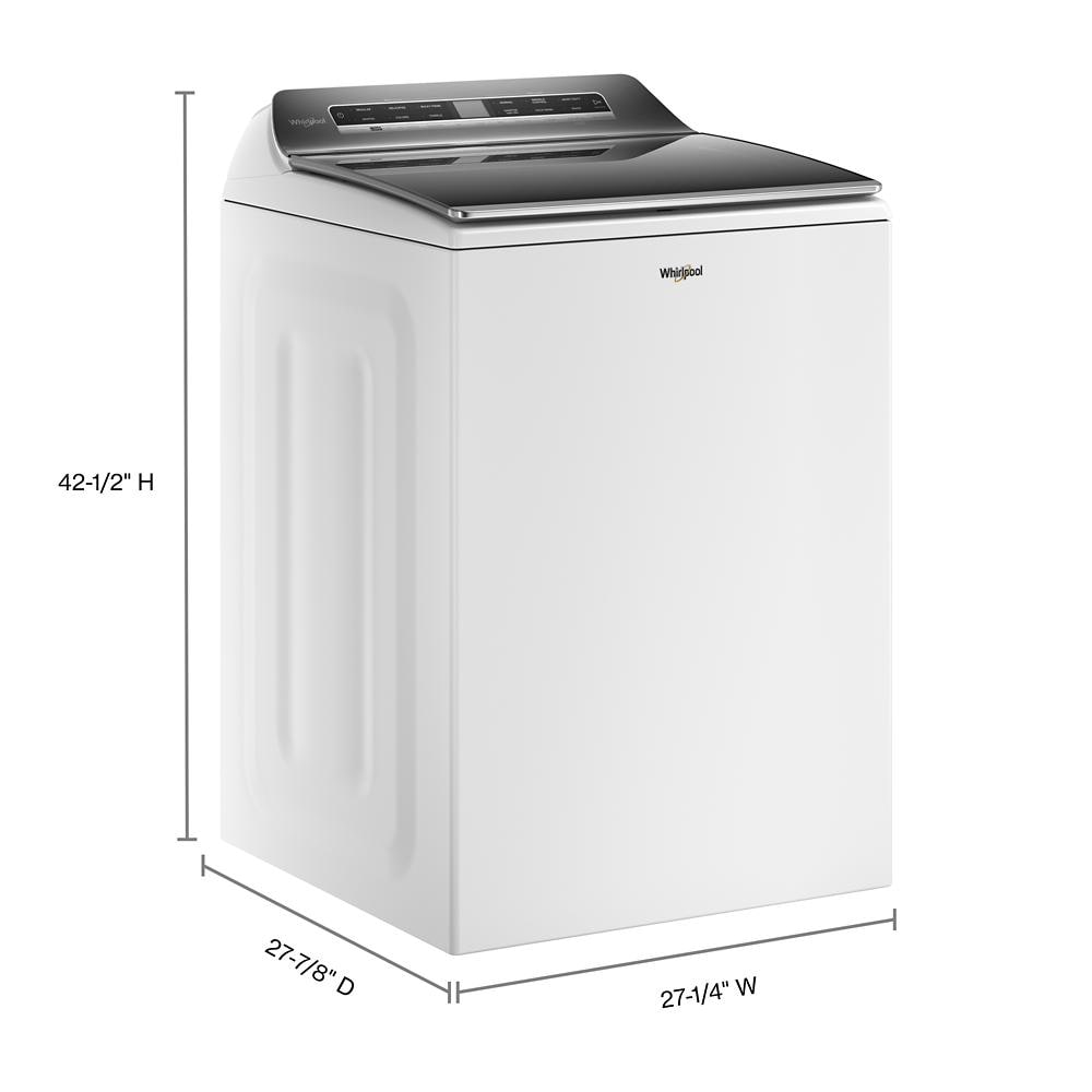 Lavadora de carga superior Whirlpool inteligente con capacidad de 5.3 pies cúbicos, eficiencia alta con agitador o impulsor inteligente compatible, color blanco, certificada por ENERGY STAR WTW8127LW.
