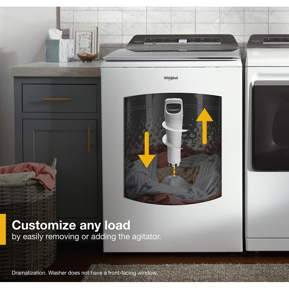 Lavadora de carga superior Whirlpool inteligente con capacidad de 5.3 pies cúbicos, eficiencia alta con agitador o impulsor inteligente compatible, color blanco, certificada por ENERGY STAR WTW8127LW.