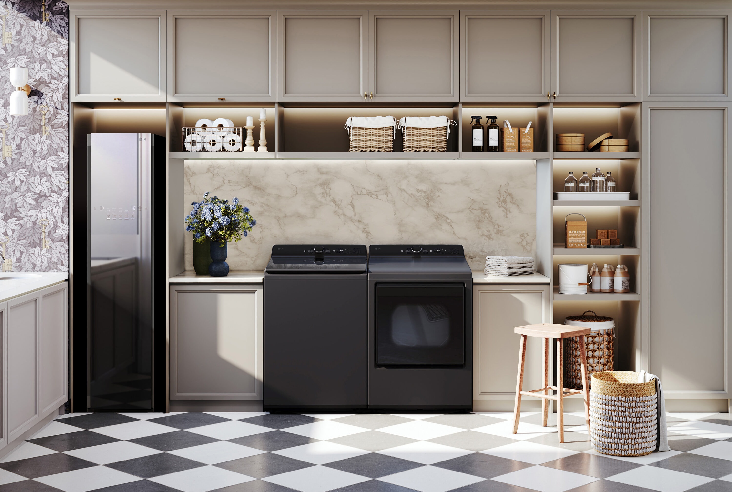 Lavadora de carga superior compatible con Smart de 5.3 pies cúbicos con agitador (negro mate) ENERGY STAR WT8405CB de LG