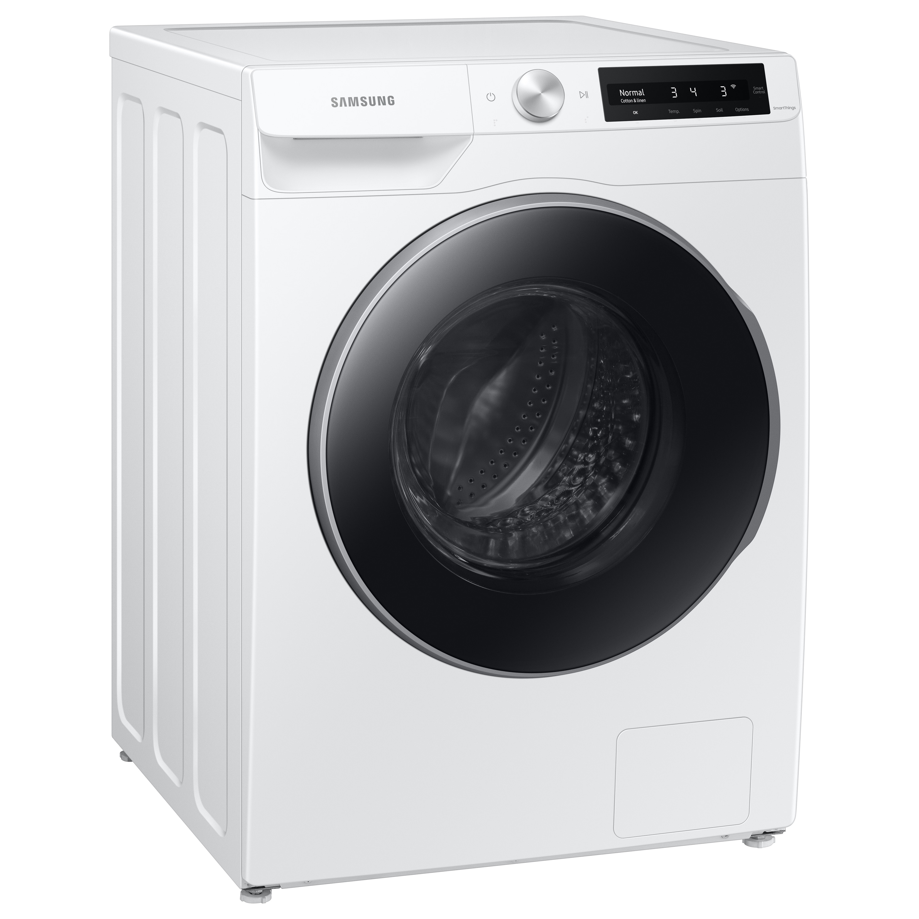 Lavadora de carga frontal de alta eficiencia y ciclo de vapor apilable inteligente Samsung de 2.5 pies cúbicos (Blanca) con certificación ENERGY STAR WW25B6900AW