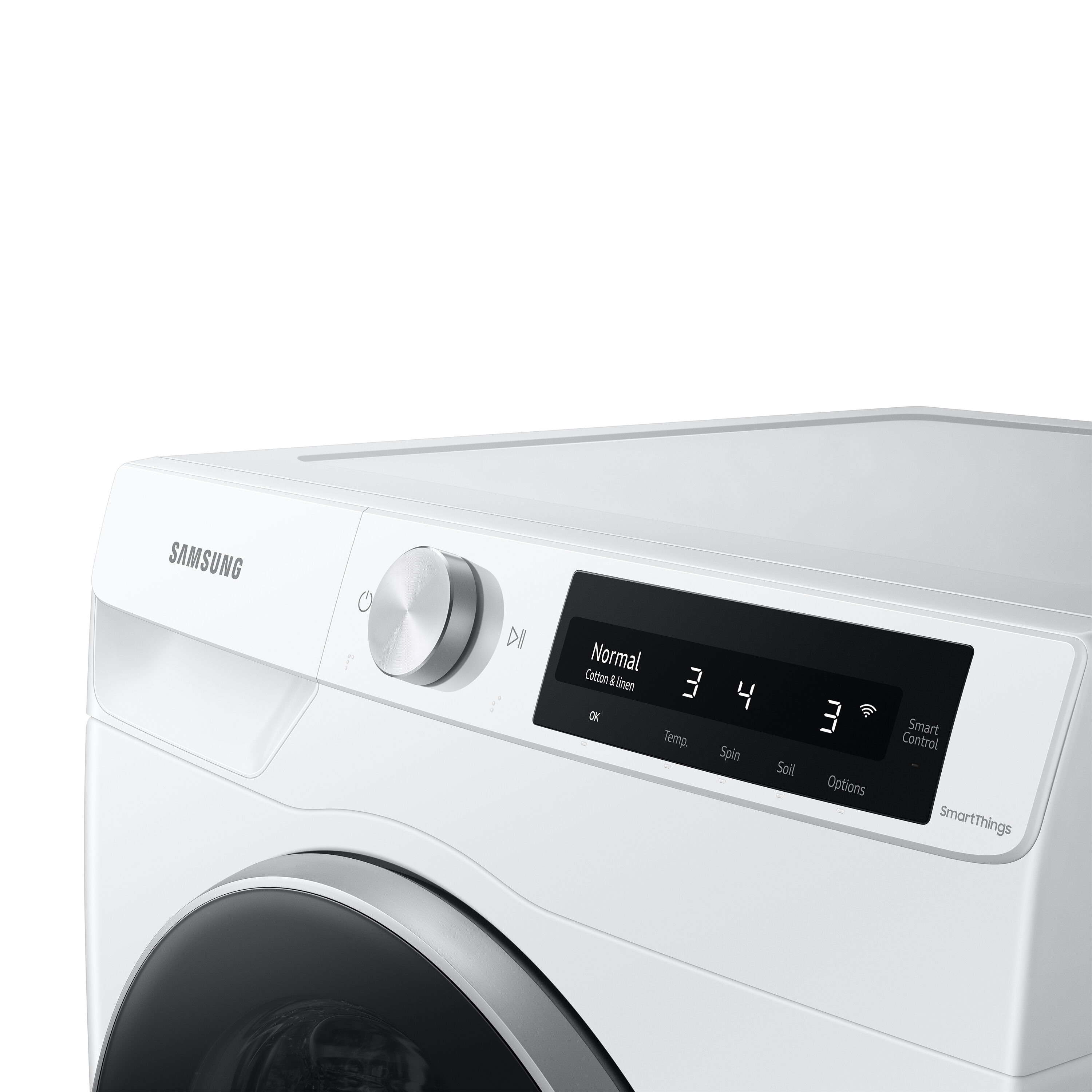 Lavadora de carga frontal de alta eficiencia y ciclo de vapor apilable inteligente Samsung de 2.5 pies cúbicos (Blanca) con certificación ENERGY STAR WW25B6900AW
