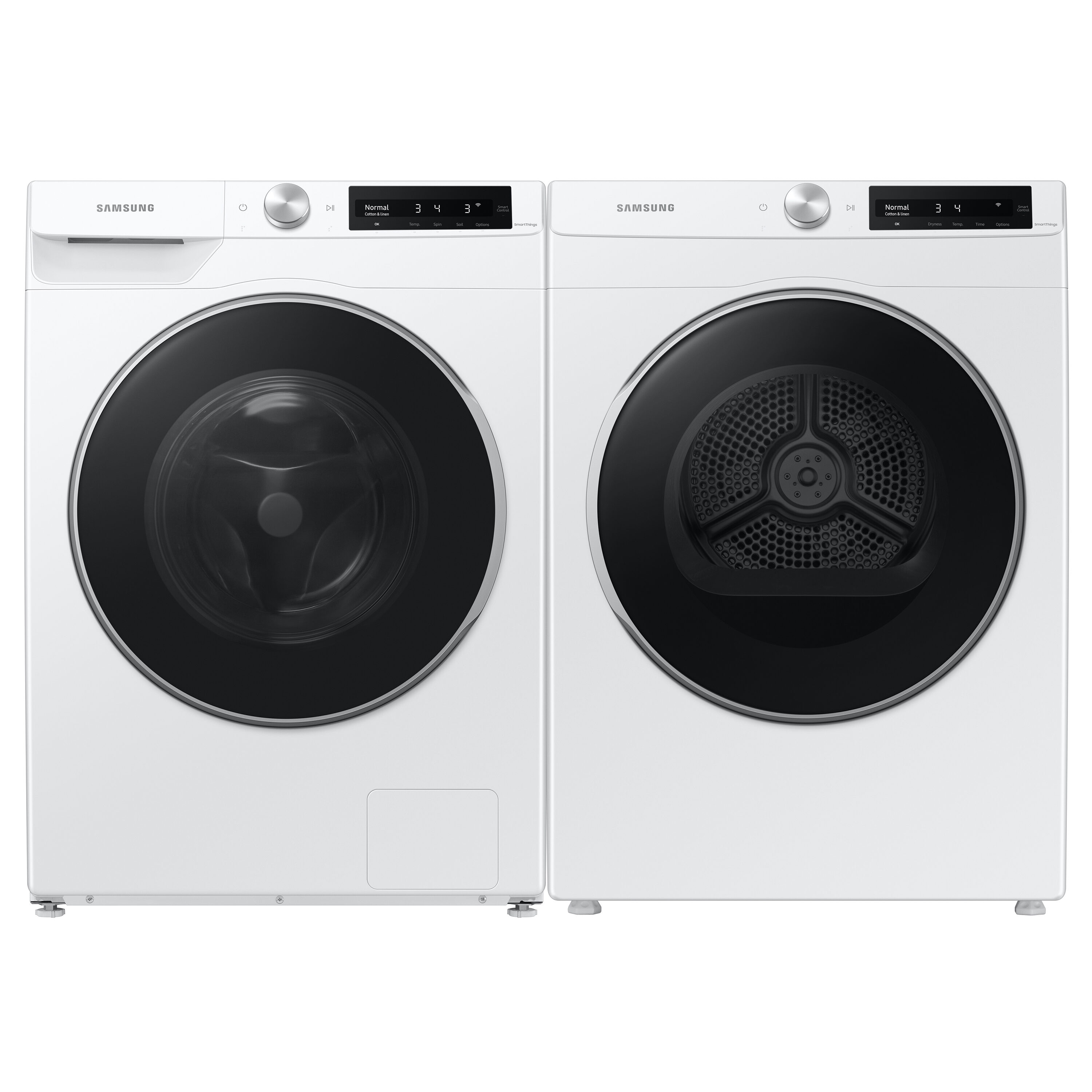 Lavadora de carga frontal de alta eficiencia y ciclo de vapor apilable inteligente Samsung de 2.5 pies cúbicos (Blanca) con certificación ENERGY STAR WW25B6900AW