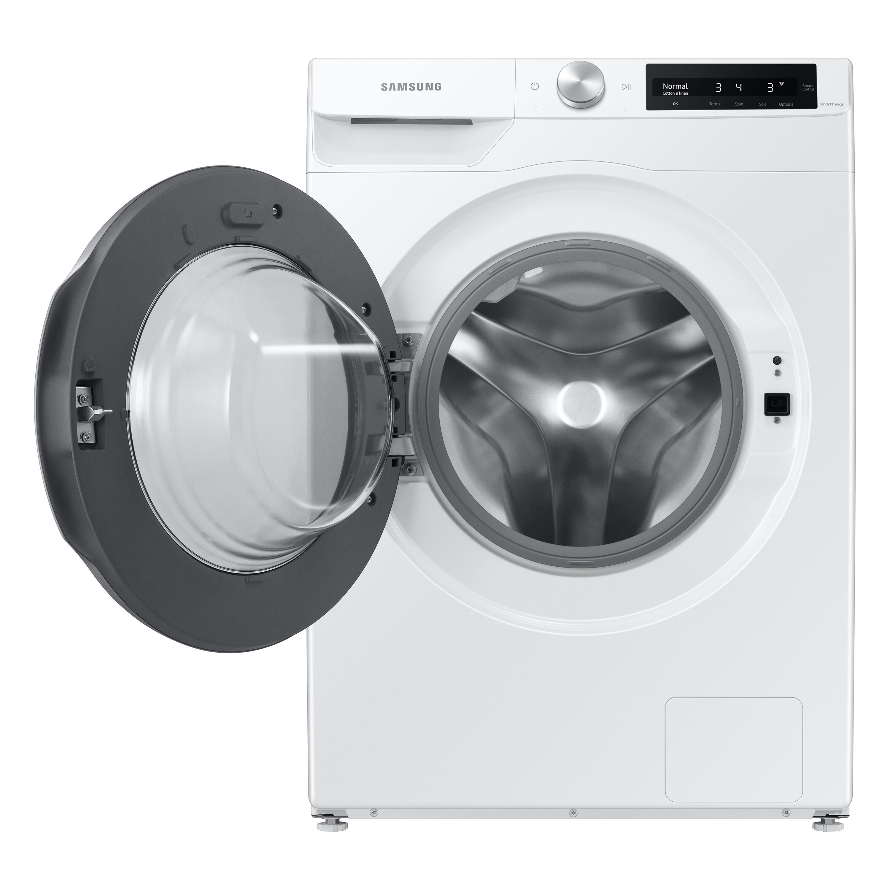 Lavadora de carga frontal de alta eficiencia y ciclo de vapor apilable inteligente Samsung de 2.5 pies cúbicos (Blanca) con certificación ENERGY STAR WW25B6900AW
