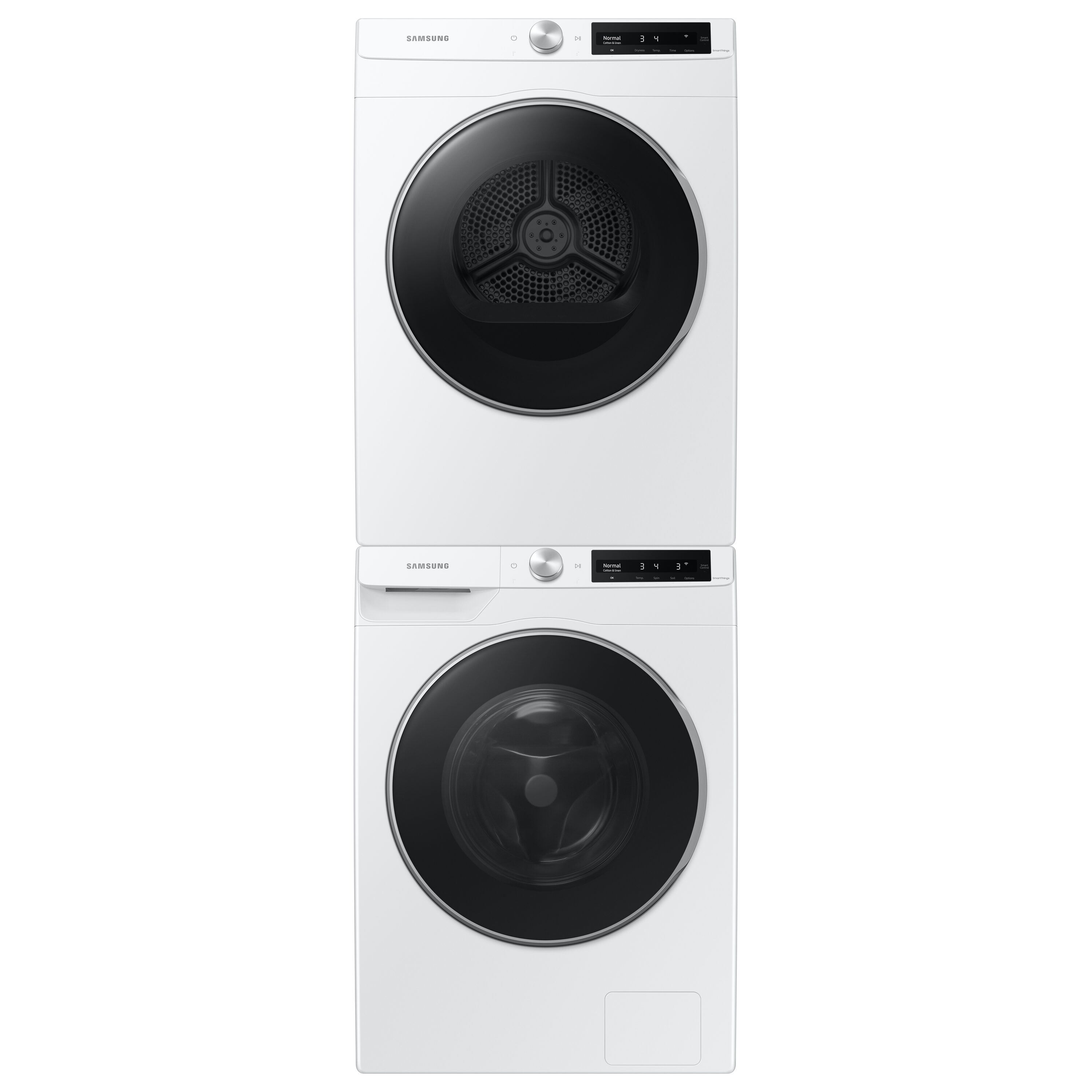 Lavadora de carga frontal de alta eficiencia y ciclo de vapor apilable inteligente Samsung de 2.5 pies cúbicos (Blanca) con certificación ENERGY STAR WW25B6900AW