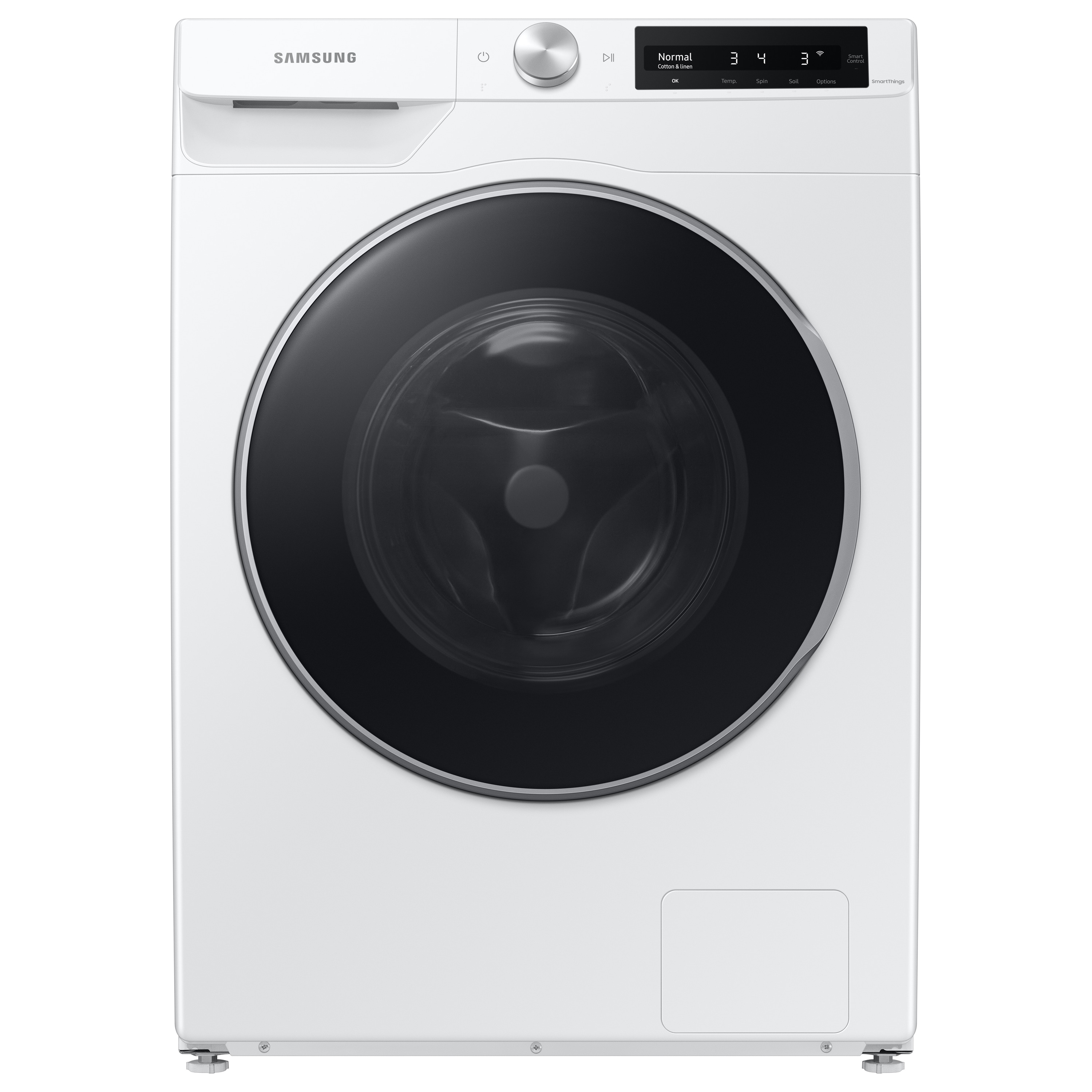 Lavadora de carga frontal de alta eficiencia y ciclo de vapor apilable inteligente Samsung de 2.5 pies cúbicos (Blanca) con certificación ENERGY STAR WW25B6900AW