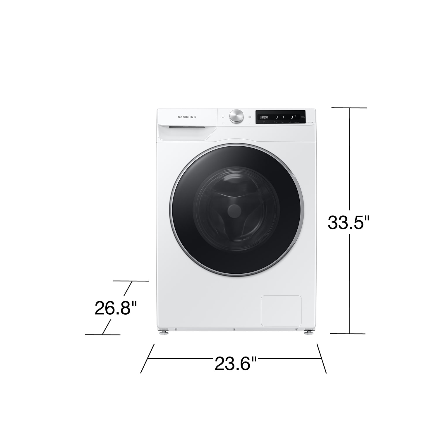 Lavadora de carga frontal de alta eficiencia y ciclo de vapor apilable inteligente Samsung de 2.5 pies cúbicos (Blanca) con certificación ENERGY STAR WW25B6900AW