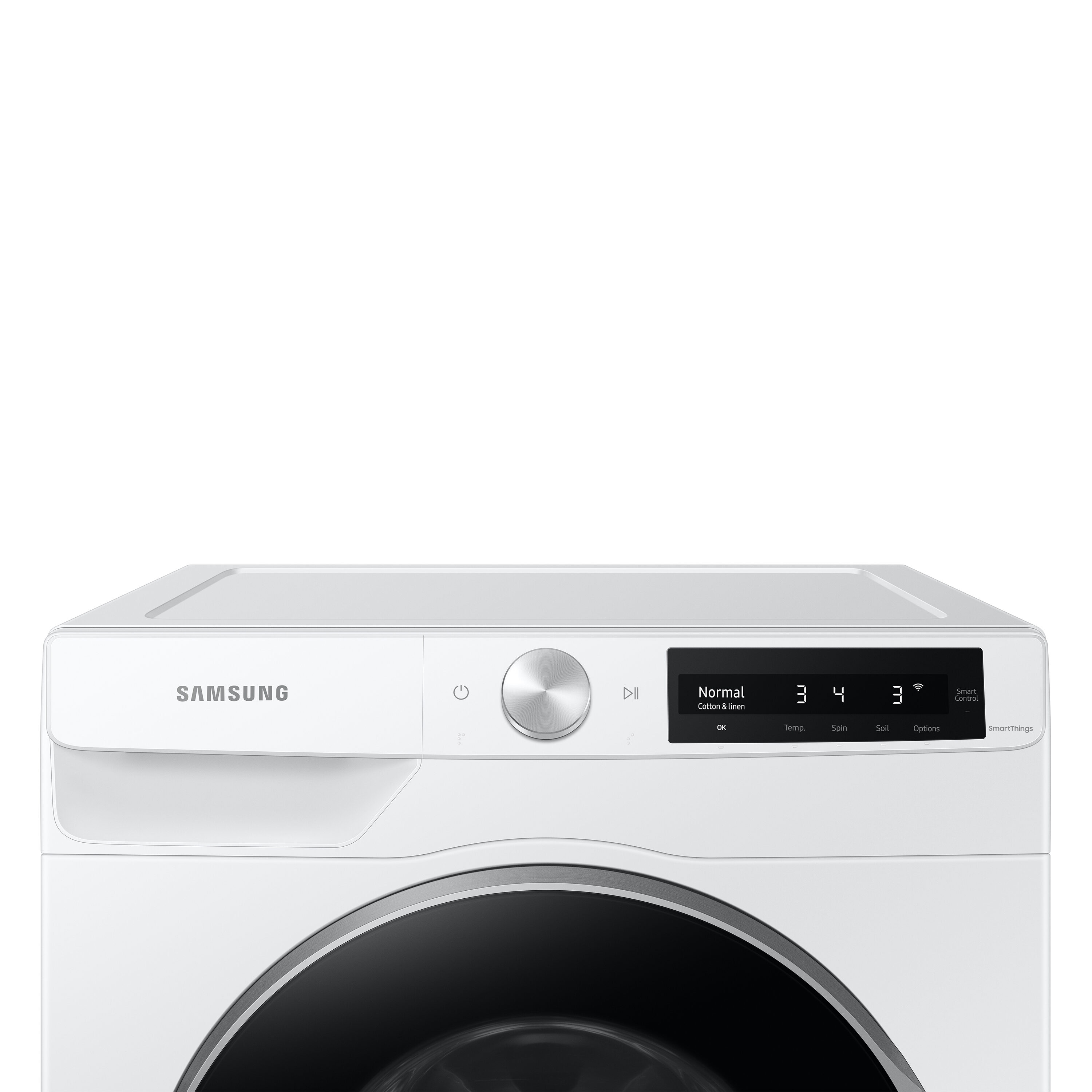 Lavadora de carga frontal de alta eficiencia y ciclo de vapor apilable inteligente Samsung de 2.5 pies cúbicos (Blanca) con certificación ENERGY STAR WW25B6900AW