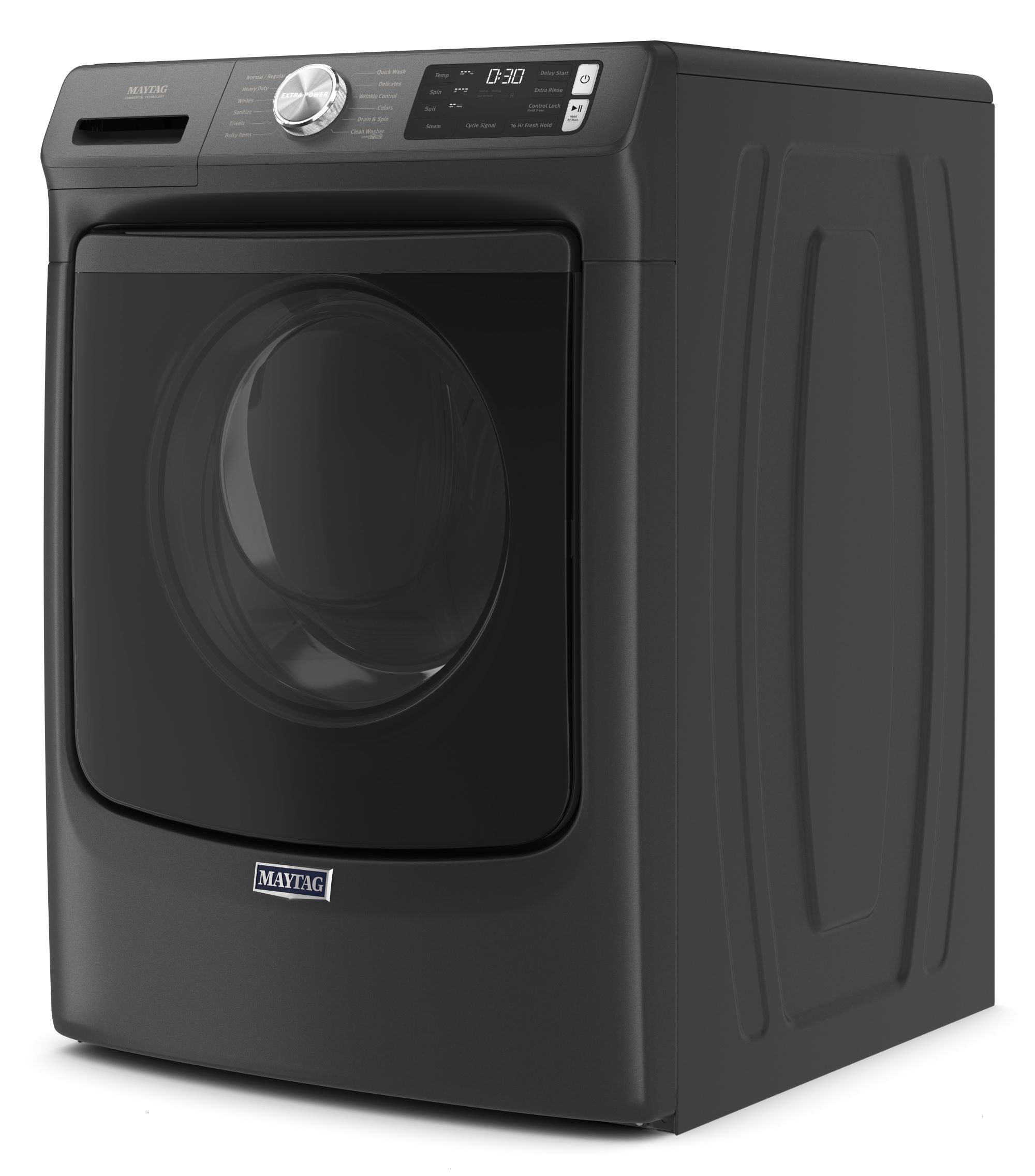 Lavadora de carga frontal Maytag de alta eficiencia con ciclo de vapor de 4.8 pies cúbicos (Negro Volcán) certificada ENERGY STAR MHW6630MBK
