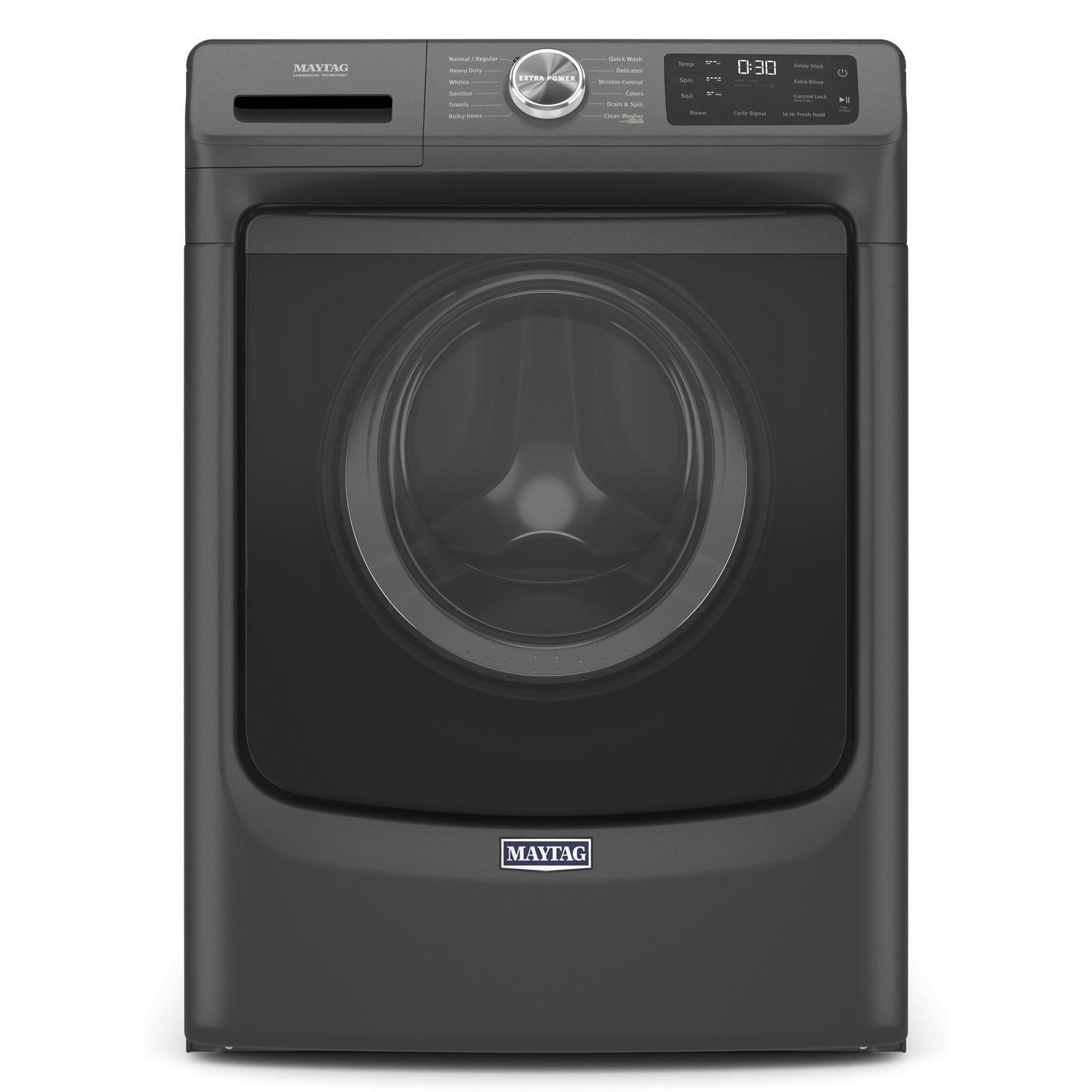 Lavadora de carga frontal Maytag de alta eficiencia con ciclo de vapor de 4.8 pies cúbicos (Negro Volcán) certificada ENERGY STAR MHW6630MBK