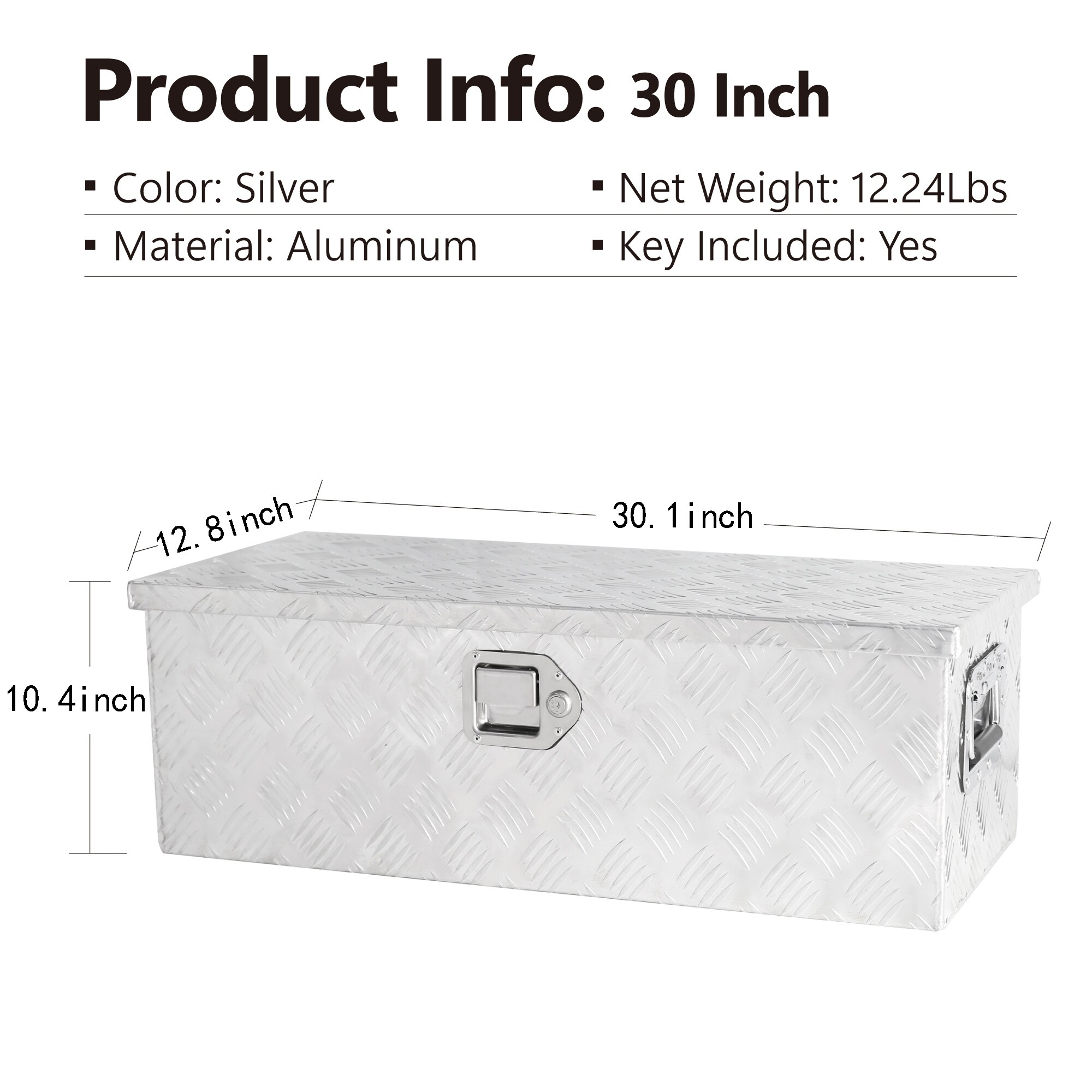 Caja de herramientas de aluminio plateado para camioneta, montaje lateral, medidas 30.1 pulgadas x 12.8 pulgadas x 10.4 pulgadas Kahomvis YS-QPW1-148