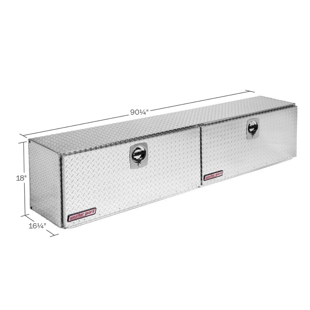 Caja de herramientas para camioneta montada en el lateral de aluminio plateado WEATHER GUARD 90.25 pulgadas x 16.25 pulgadas x 18 pulgadas 391-0-02