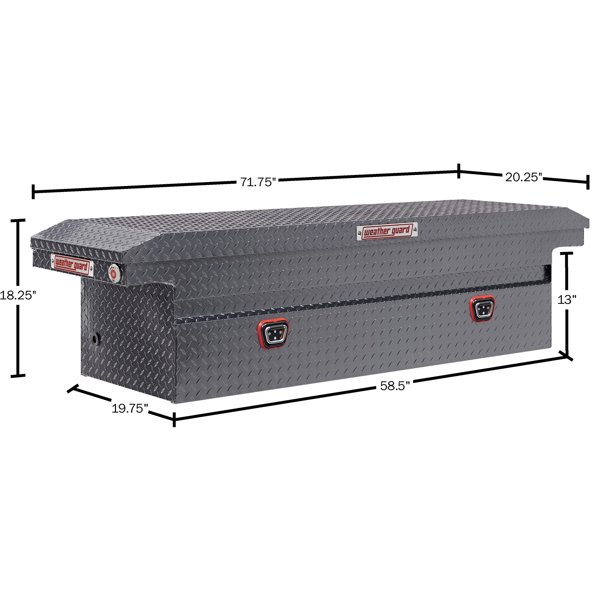 Caja de herramientas de camión cruzado de aluminio en gris metálico de 72 pulgadas x 20 pulgadas x 18 pulgadas, Weather Guard