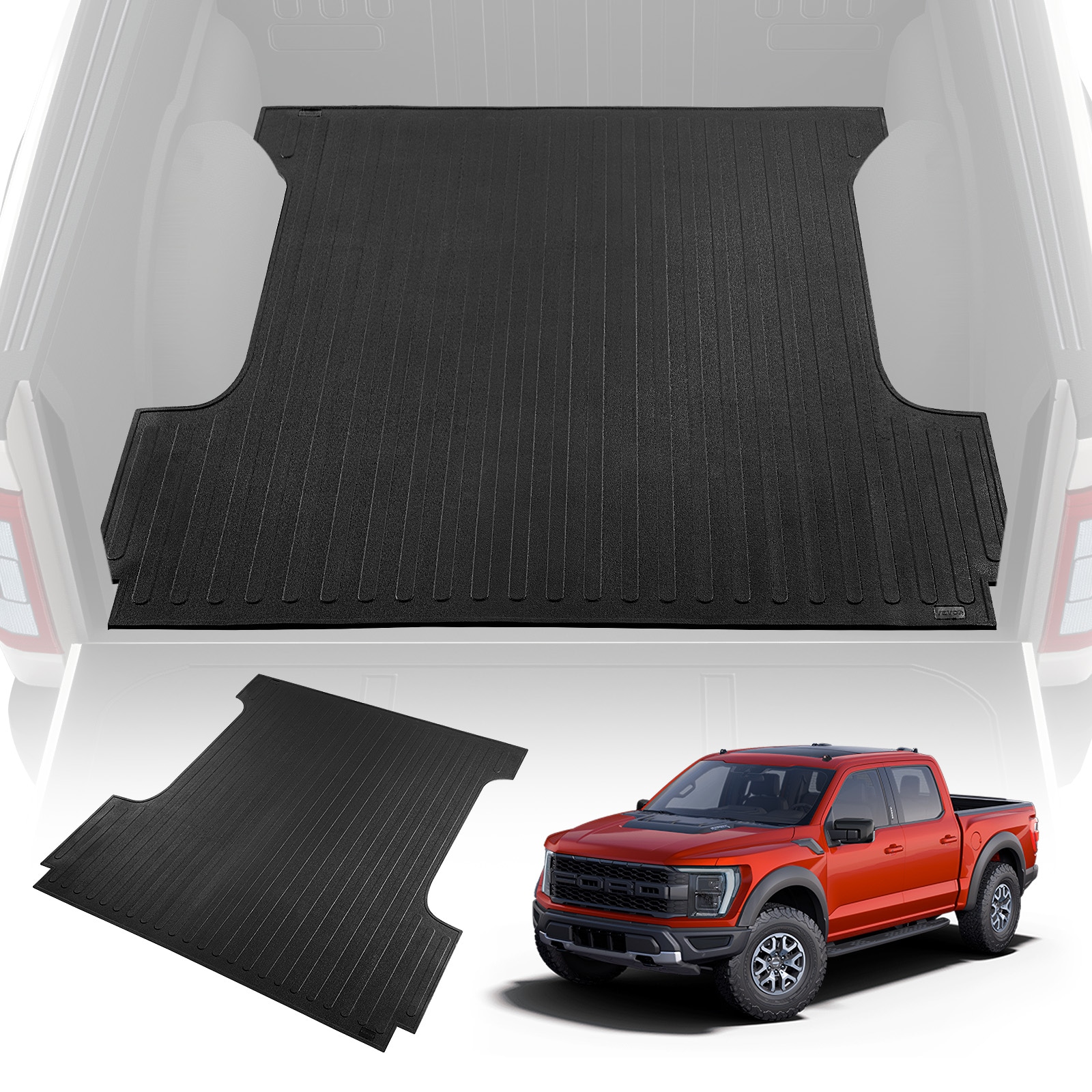 Tapete para caja de camión VEVOR, compatible con Ford F150 5.5 pies de cama corta 2015-2023, forro de caja de camión de hule de 66.5 pulgadas x 64 pulgadas de espesor de 1/4 pulgadas, accesorios para auto para protección contra todo tipo de clima, evita resbalones o daños.