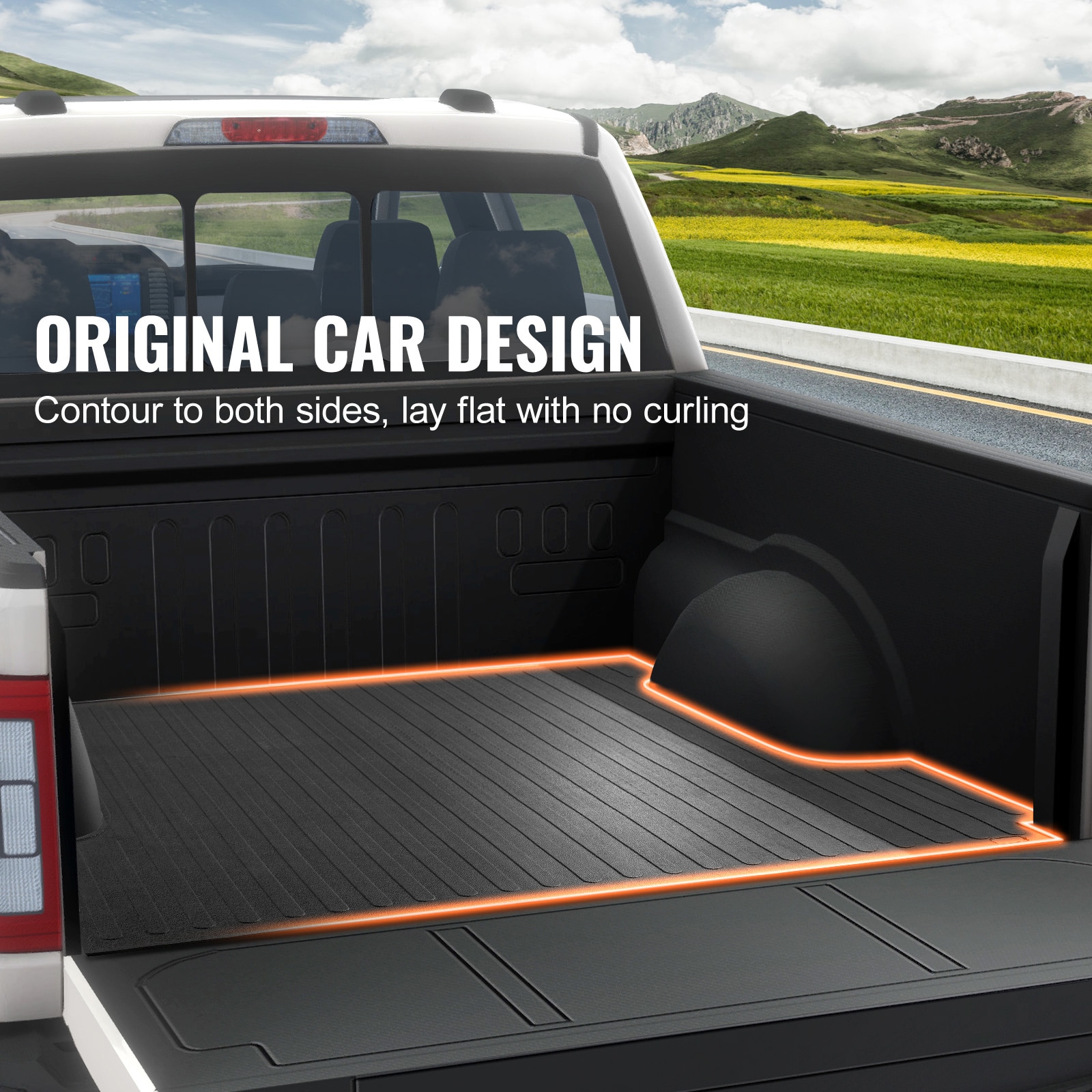 Tapete para caja de camión VEVOR, compatible con Ford F150 5.5 pies de cama corta 2015-2023, forro de caja de camión de hule de 66.5 pulgadas x 64 pulgadas de espesor de 1/4 pulgadas, accesorios para auto para protección contra todo tipo de clima, evita resbalones o daños.