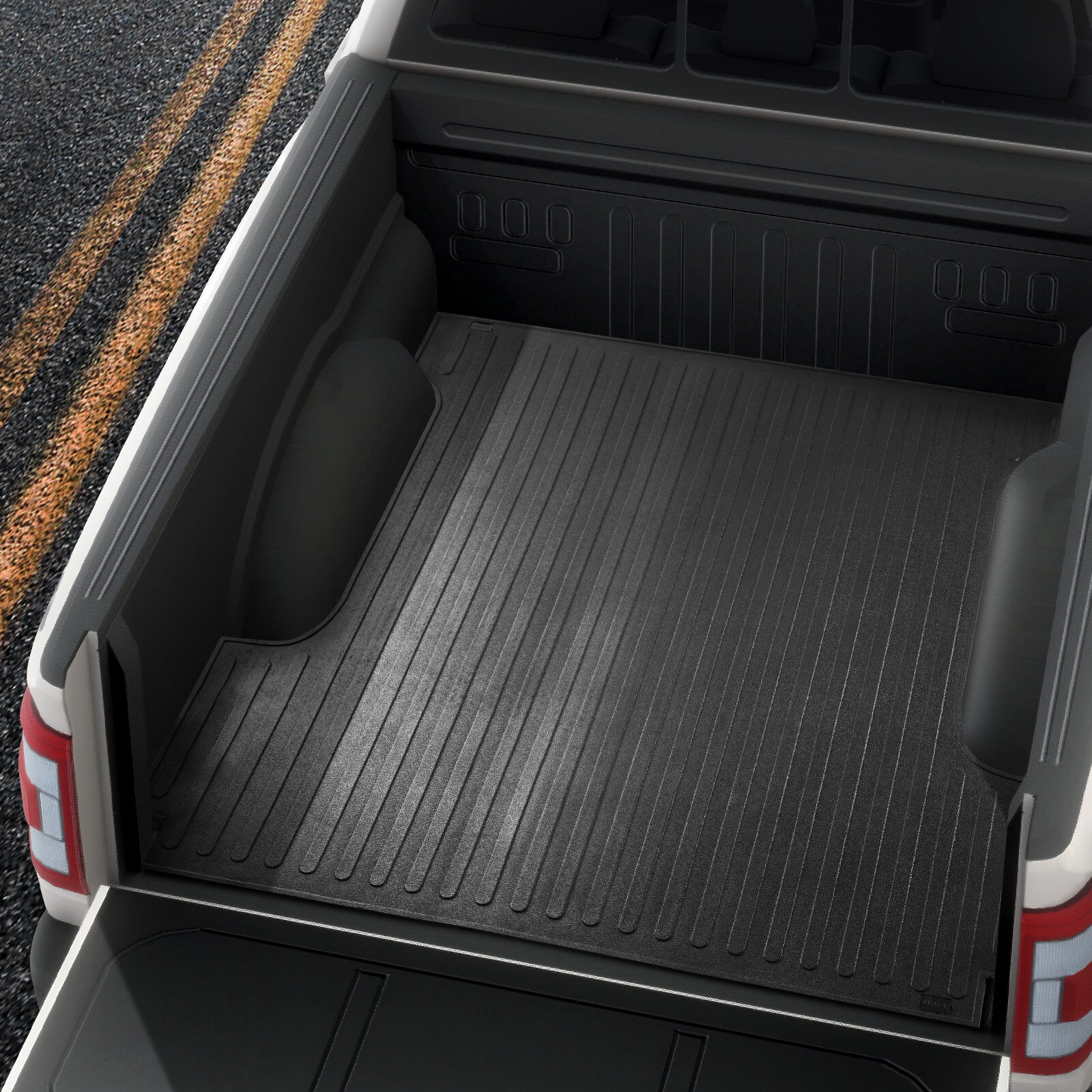 Tapete para caja de camión VEVOR, compatible con Ford F150 5.5 pies de cama corta 2015-2023, forro de caja de camión de hule de 66.5 pulgadas x 64 pulgadas de espesor de 1/4 pulgadas, accesorios para auto para protección contra todo tipo de clima, evita resbalones o daños.
