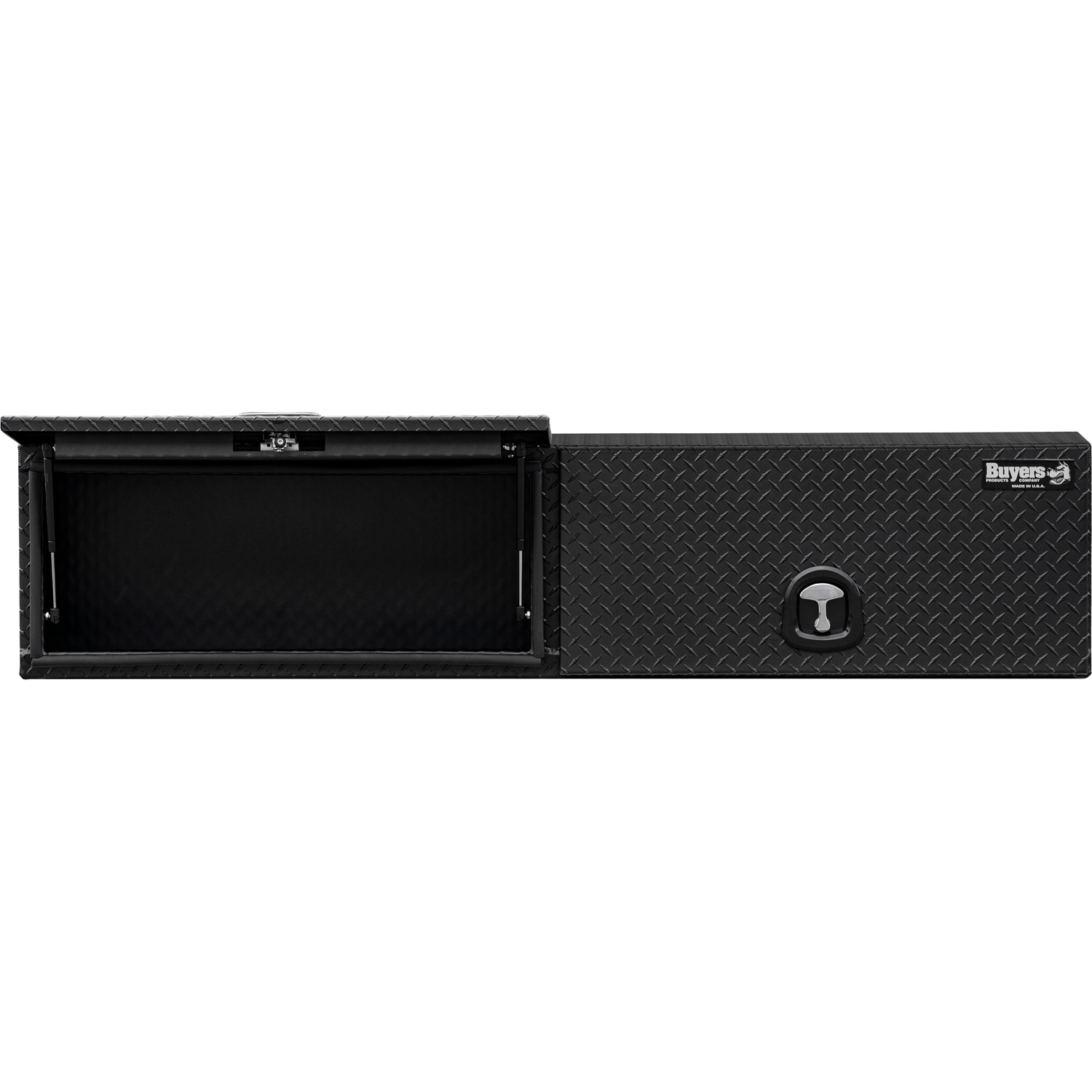 Caja de herramientas para camión de montaje superior de aluminio negro mate con patrón de diamante de 72 pulgadas x 13 pulgadas x 16 pulgadas de Buyers Products 1722351