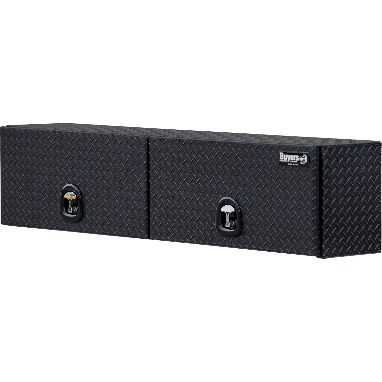 Caja de herramientas para camión de montaje superior de aluminio negro mate con patrón de diamante de 72 pulgadas x 13 pulgadas x 16 pulgadas de Buyers Products 1722351