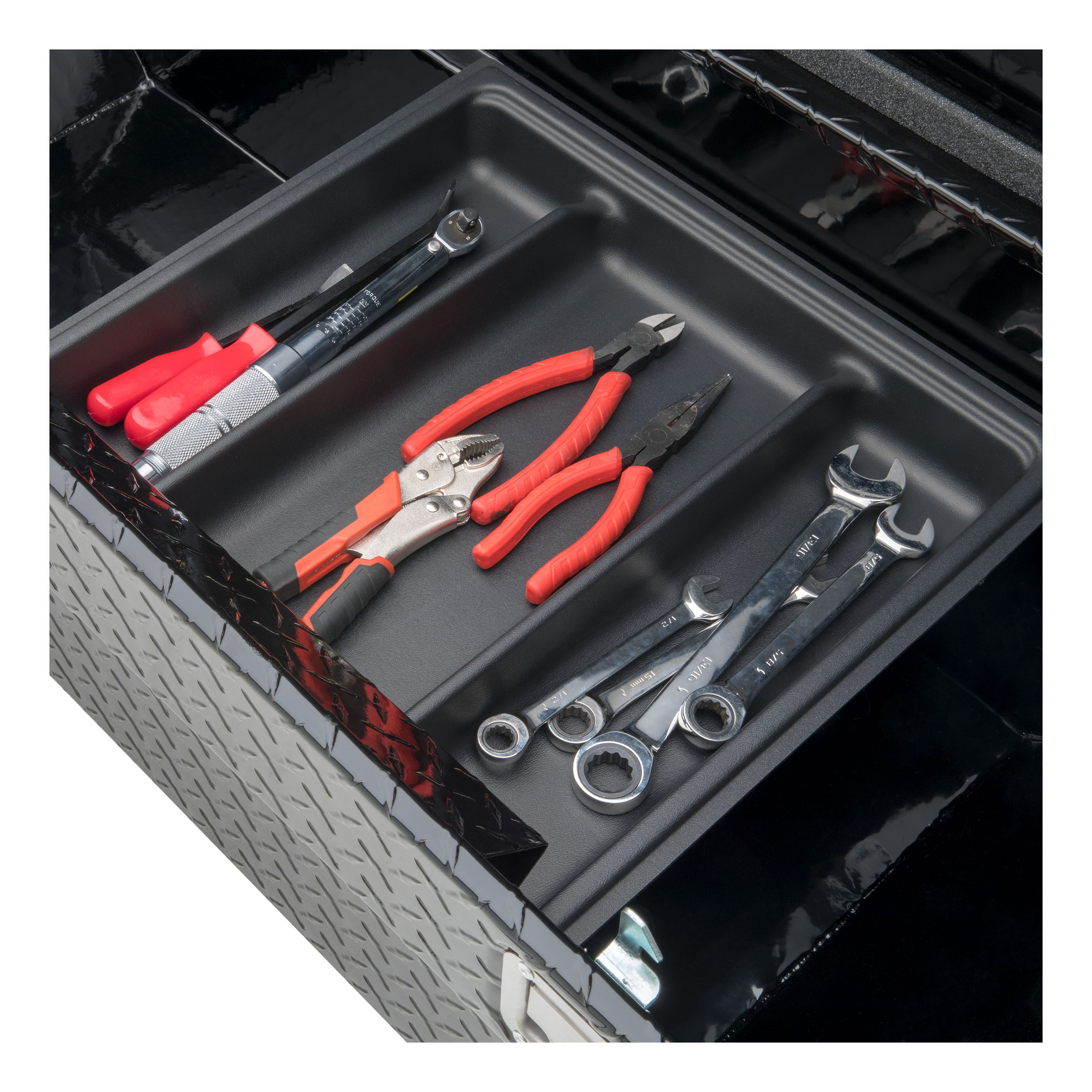 Caja de herramientas para camioneta de cruce de aluminio negro brillante de 66.875 pulgadas x 20 pulgadas x 14.75 pulgadas