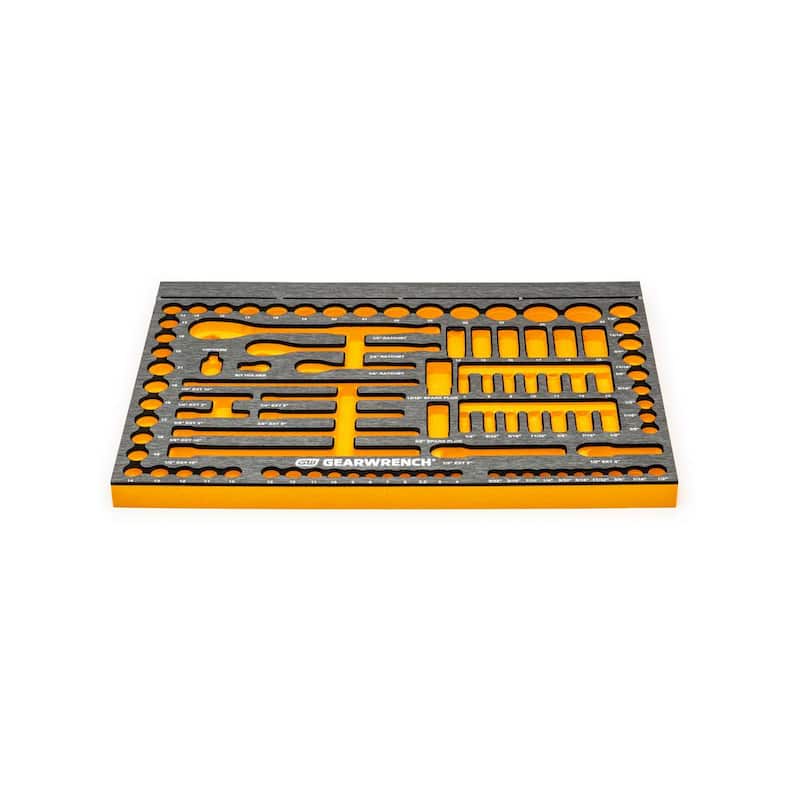 Juego de herramientas mecánicas GEARWRENCH 120XP de 1/4, 3/8 y 1/2 pulgadas, con accionamiento estándar y profundo, en medidas SAE y métricas en bandeja de EVA (94 piezas) - 83071-07.