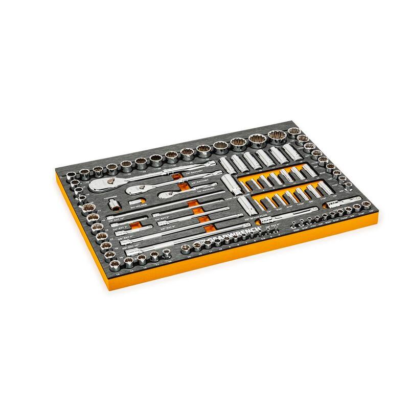 Juego de herramientas mecánicas GEARWRENCH 120XP de 1/4, 3/8 y 1/2 pulgadas, con accionamiento estándar y profundo, en medidas SAE y métricas en bandeja de EVA (94 piezas) - 83071-07.