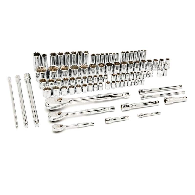 Juego de herramientas mecánicas GEARWRENCH 120XP de 1/4, 3/8 y 1/2 pulgadas, con accionamiento estándar y profundo, en medidas SAE y métricas en bandeja de EVA (94 piezas) - 83071-07.