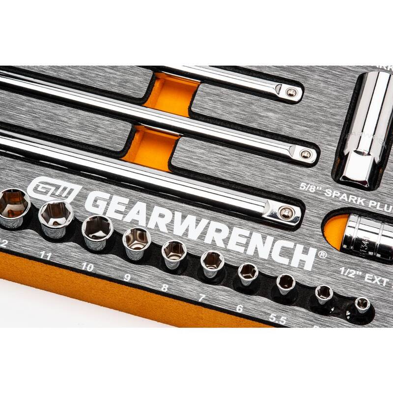 Juego de herramientas mecánicas GEARWRENCH 120XP de 1/4, 3/8 y 1/2 pulgadas, con accionamiento estándar y profundo, en medidas SAE y métricas en bandeja de EVA (94 piezas) - 83071-07.