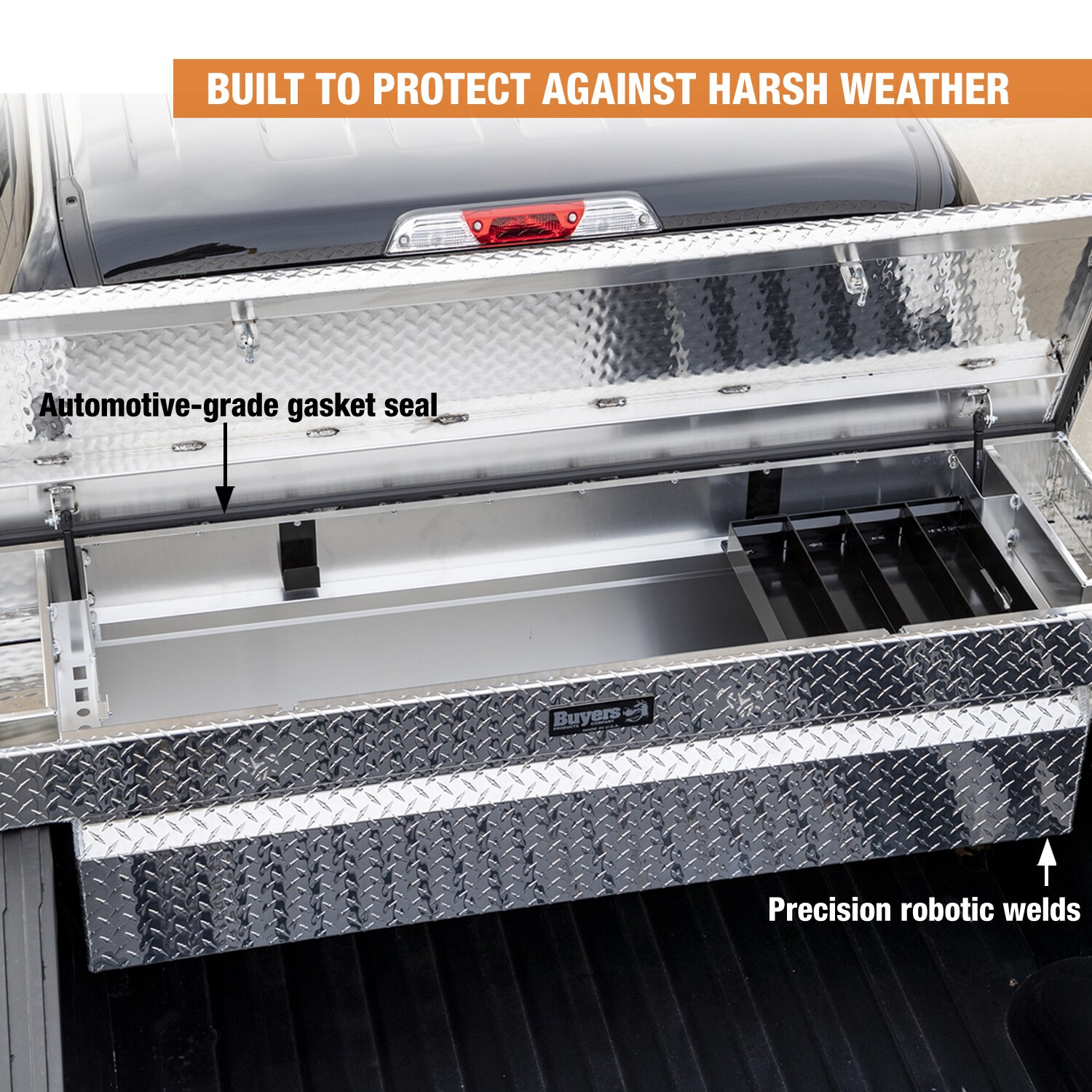 Caja de herramientas para camioneta con cruz de aluminio en relieve de 71 pulgadas x 27 pulgadas x 23 pulgadas