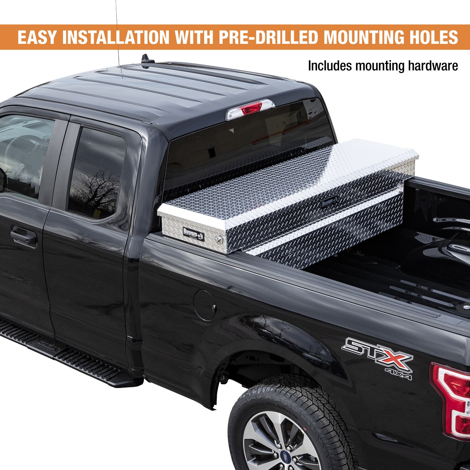Caja de herramientas para camioneta con cruz de aluminio en relieve de 71 pulgadas x 27 pulgadas x 23 pulgadas