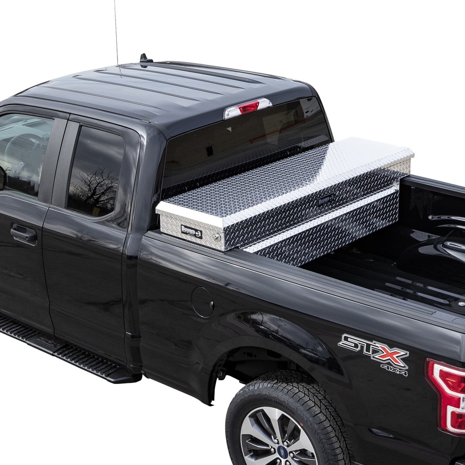 Caja de herramientas para camioneta con cruz de aluminio en relieve de 71 pulgadas x 27 pulgadas x 23 pulgadas