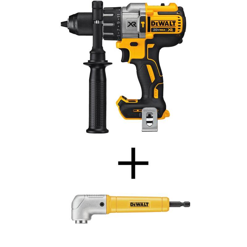 DEWALT Taladro de martillo inalámbrico sin escobillas de 20V MAX XR de 3 velocidades 1/2 pulg (solo herramienta) y Accesorio magnético de ángulo recto MAXFIT - DCD996BWRA60