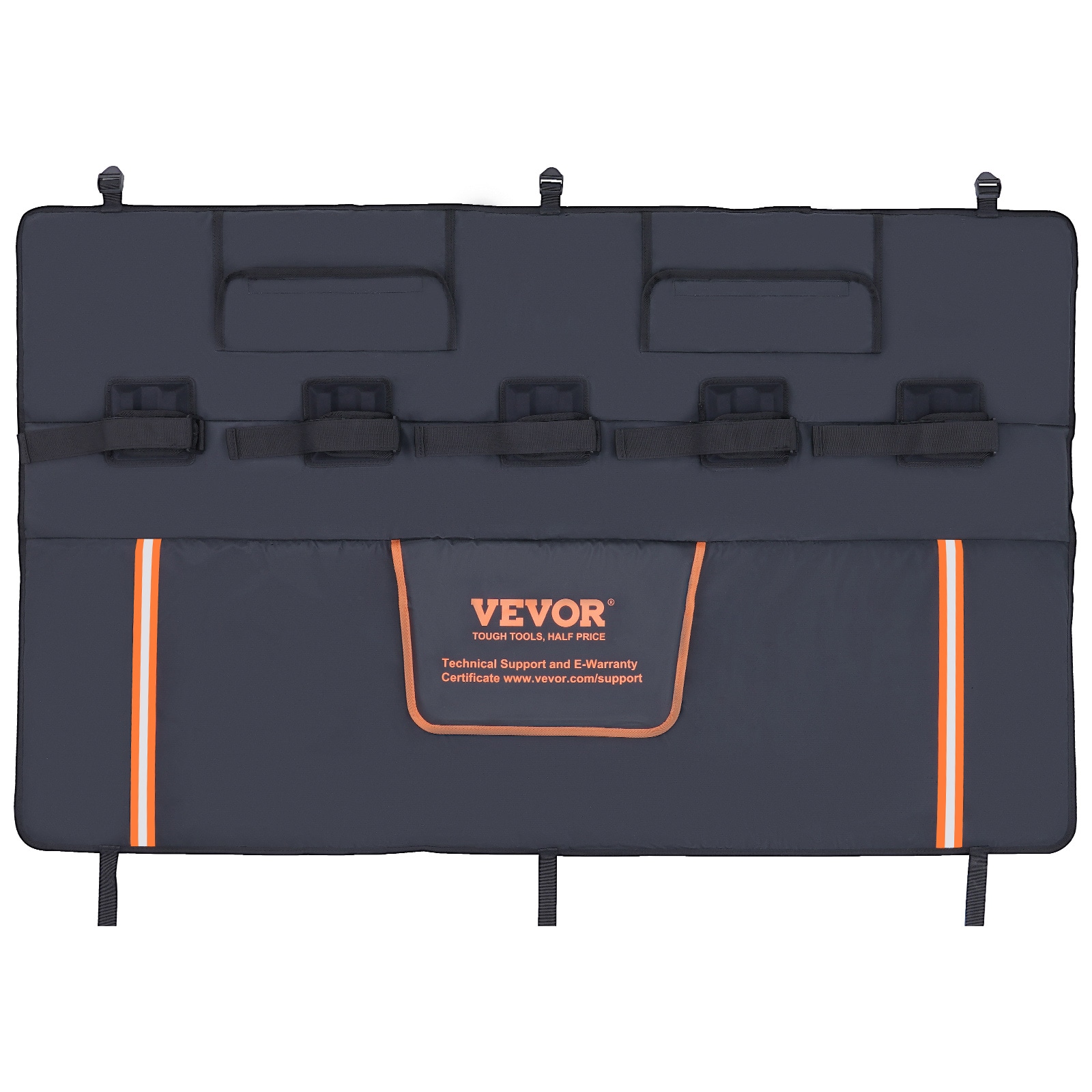 Cojín de Cola para Bicicletas VEVOR, Cojín para Cola de Camioneta de 53 pulgadas para Transportar 5 Bicicletas de Montaña, Cojín de Protección para Cola con Ranuras Mejoradas, Tirantes Reflectantes y Bolsillos para Herramientas, con Apertura para Cámara para Camionetas Medianas JQKWMD54INCHBNMSFV0