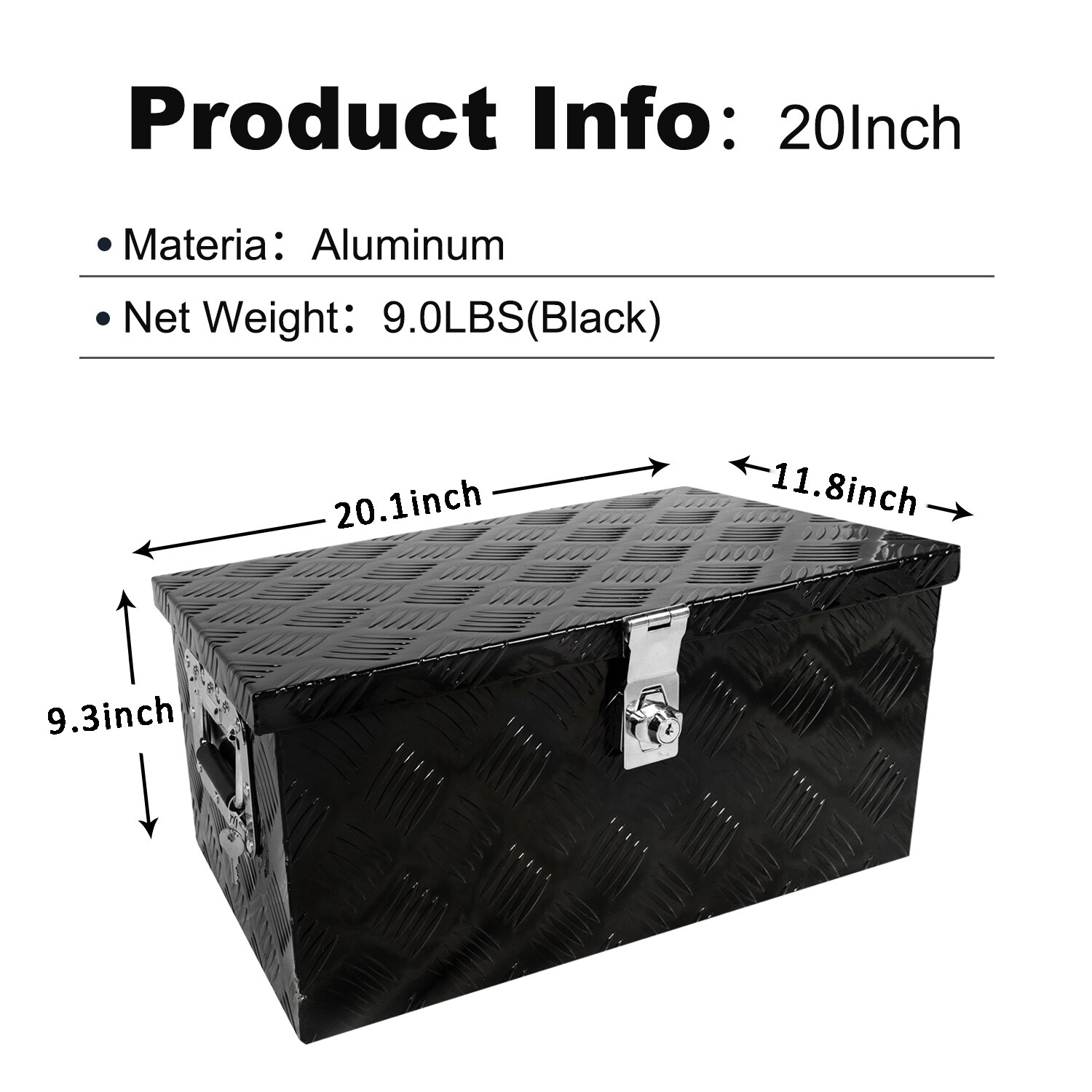 Caja de herramientas para camión en aluminio negro de 20 pulgadas x 11.8 pulgadas x 9.3 pulgadas Kahomvis SUPER-QP214-917