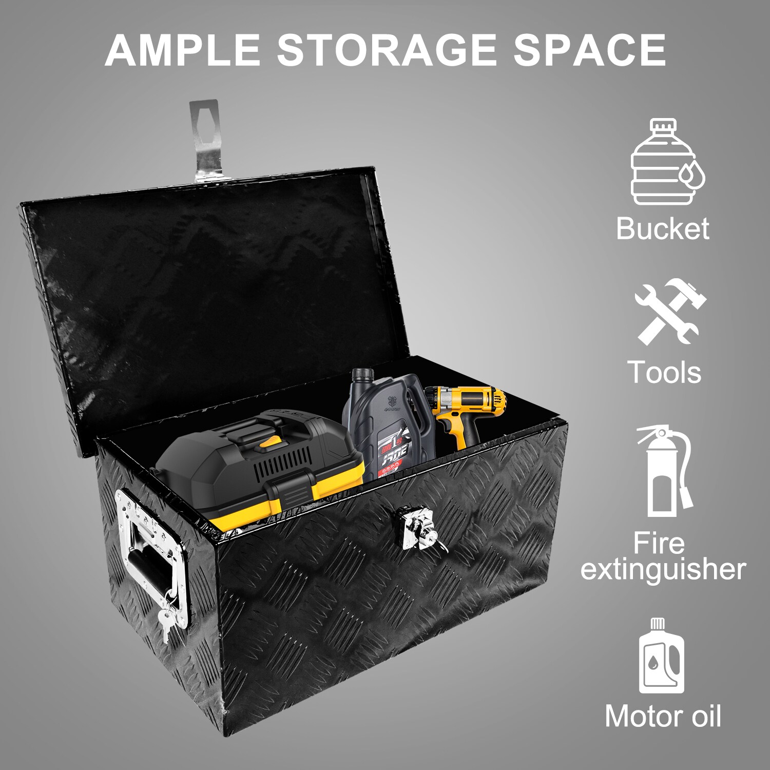 Caja de herramientas para camión en aluminio negro de 20 pulgadas x 11.8 pulgadas x 9.3 pulgadas Kahomvis SUPER-QP214-917