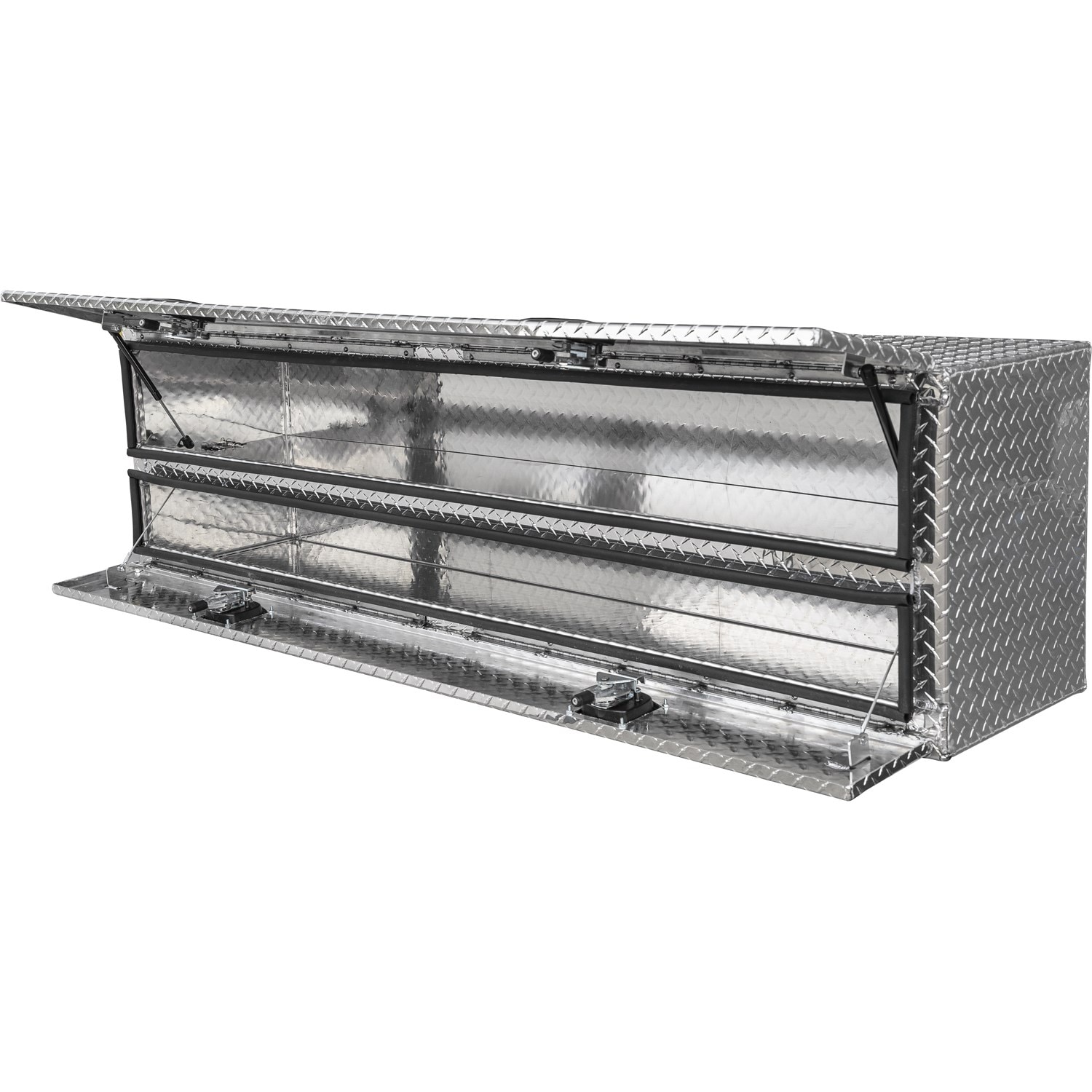 Caja de herramientas para camión de montaje en la parte superior de aluminio con patrón de diamante de 18 pulgadas x 90 pulgadas x 21 pulgadas de Buyers Products