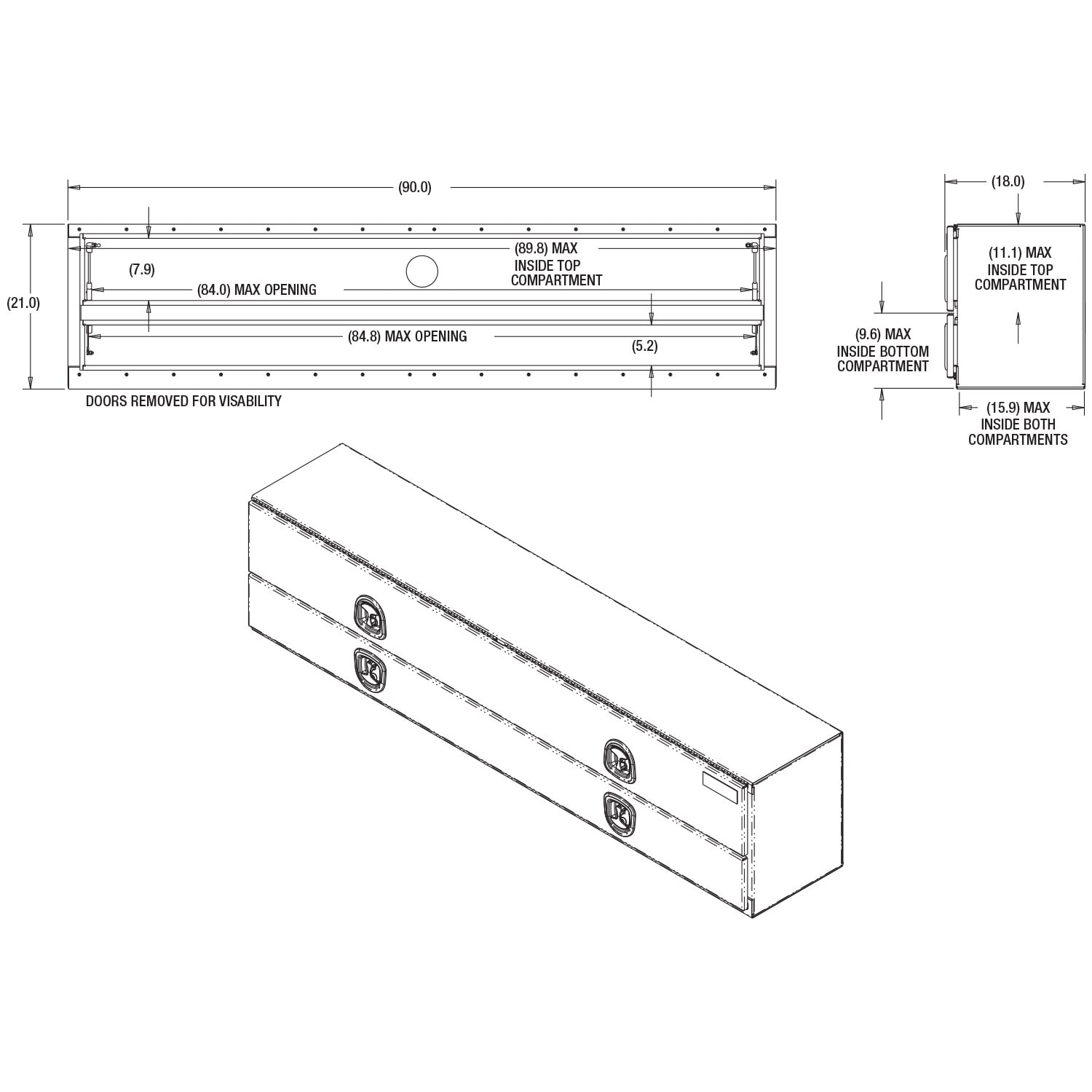 Caja de herramientas para camión de montaje en la parte superior de aluminio con patrón de diamante de 18 pulgadas x 90 pulgadas x 21 pulgadas de Buyers Products