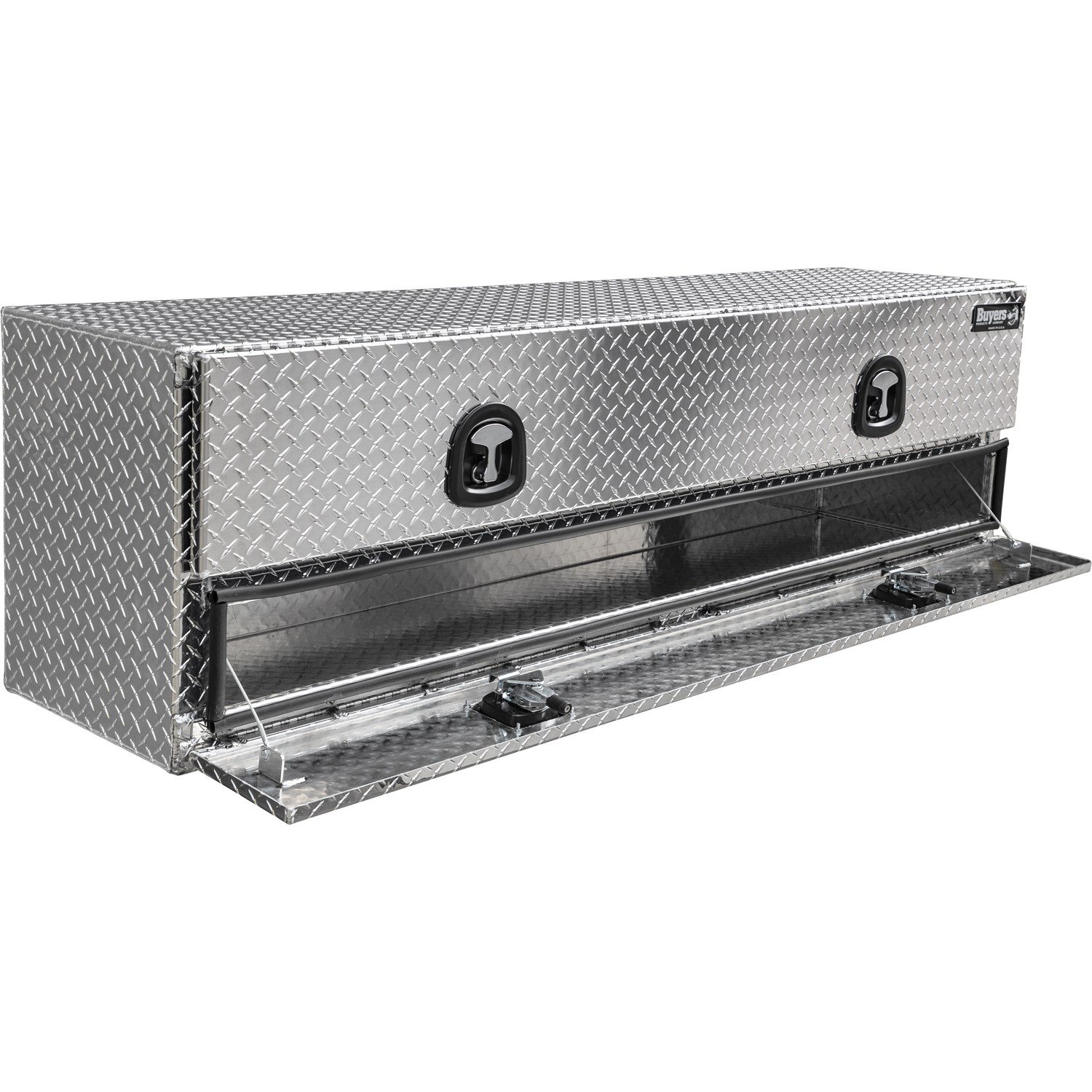 Caja de herramientas para camión de montaje en la parte superior de aluminio con patrón de diamante de 18 pulgadas x 90 pulgadas x 21 pulgadas de Buyers Products