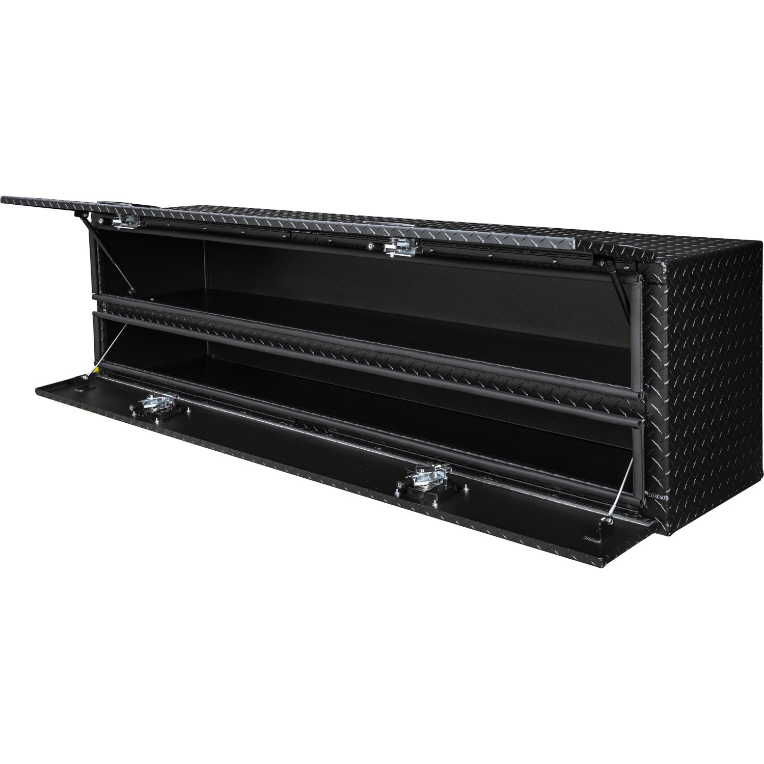 Caja de herramientas para camioneta de montaje superior de aluminio estriado en negro mate de 18 pulgadas x 90 pulgadas x 21 pulgadas de Buyer Products
