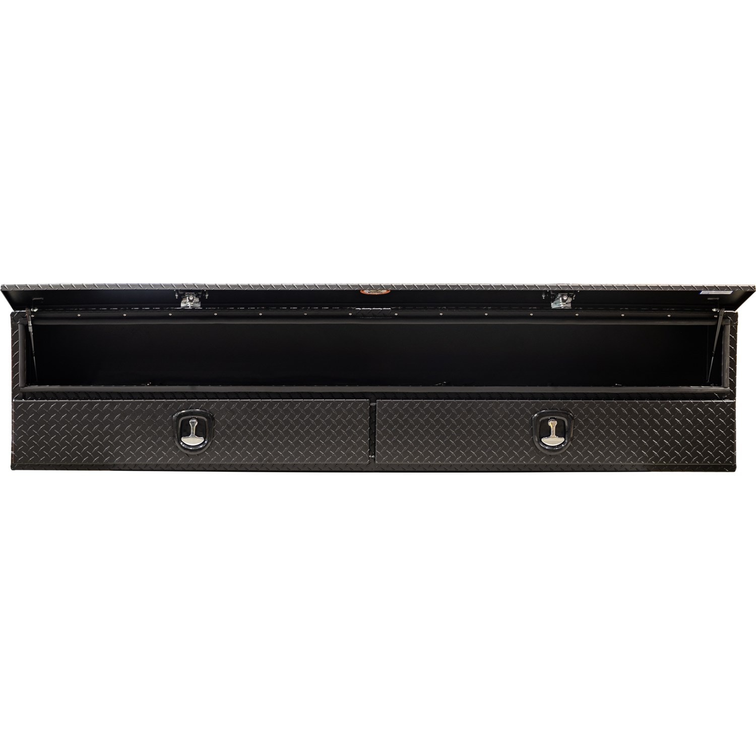 Caja de herramientas para camioneta de montaje superior de aluminio estriado en negro mate de 18 pulgadas x 90 pulgadas x 21 pulgadas de Buyer Products