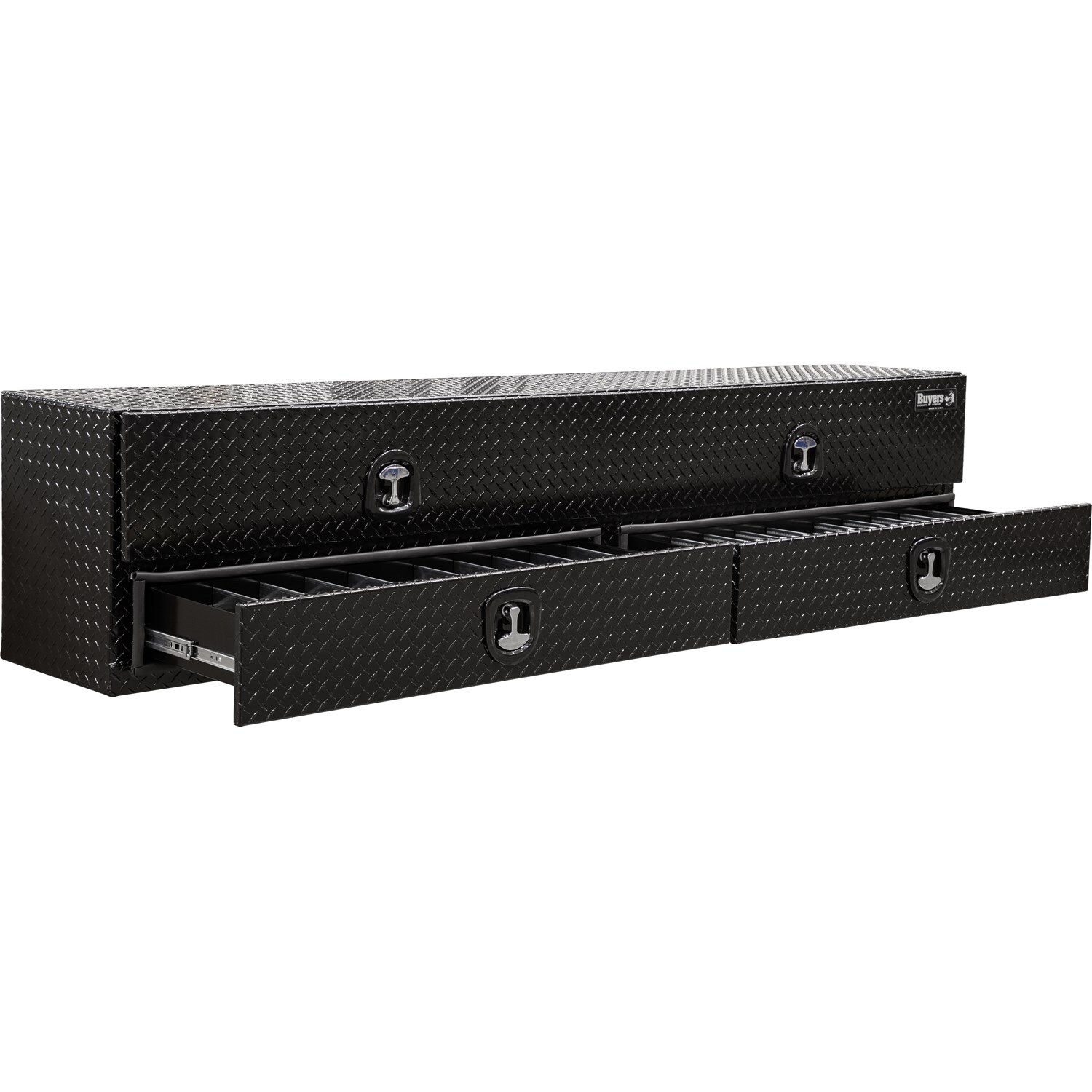 Caja de herramientas para camioneta de montaje superior de aluminio estriado en negro mate de 18 pulgadas x 90 pulgadas x 21 pulgadas de Buyer Products