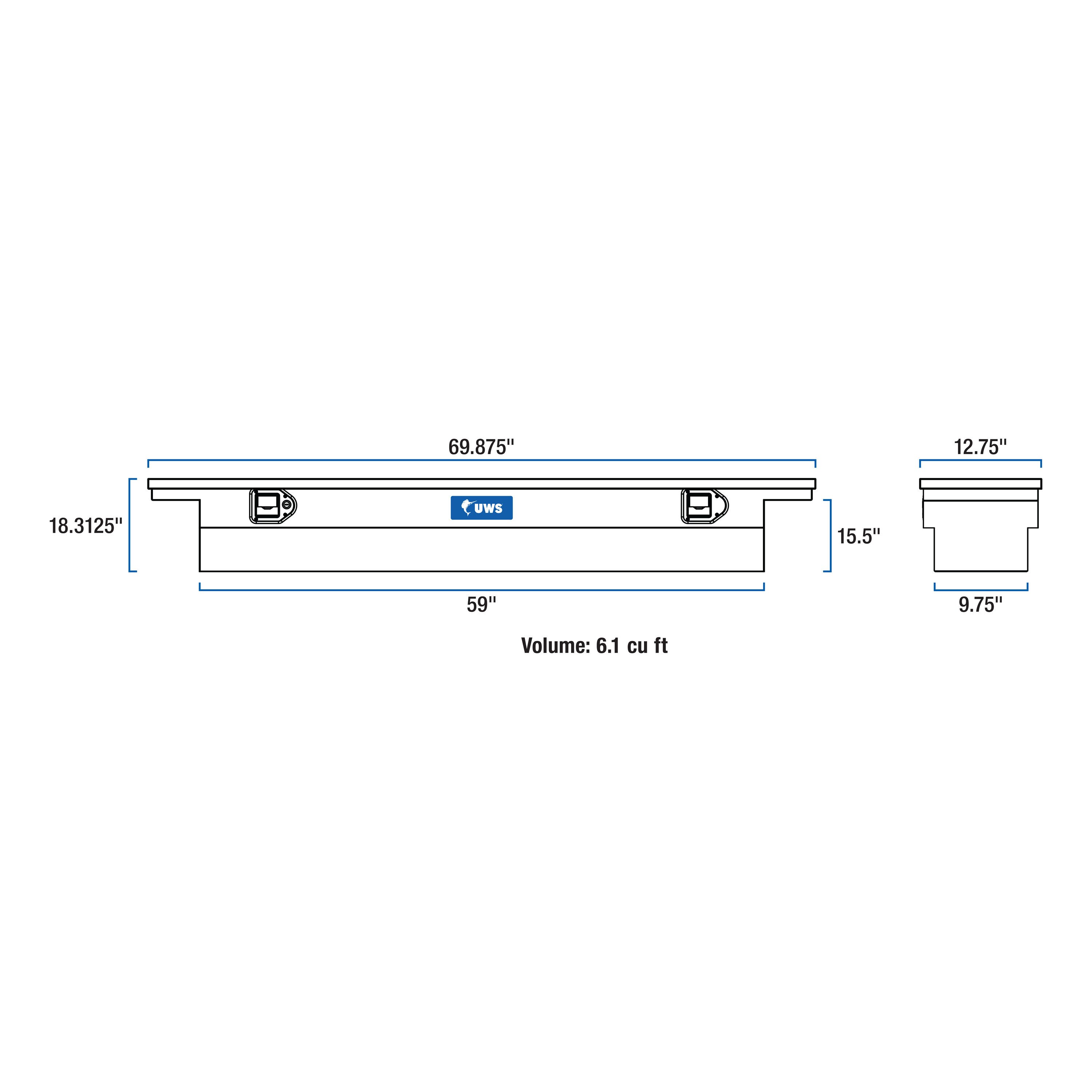 Caja de herramientas para camioneta de aluminio brillante en forma de cruz UWS, 69.875 pulgadas x 12 pulgadas x 17.25 pulgadas - EC10831