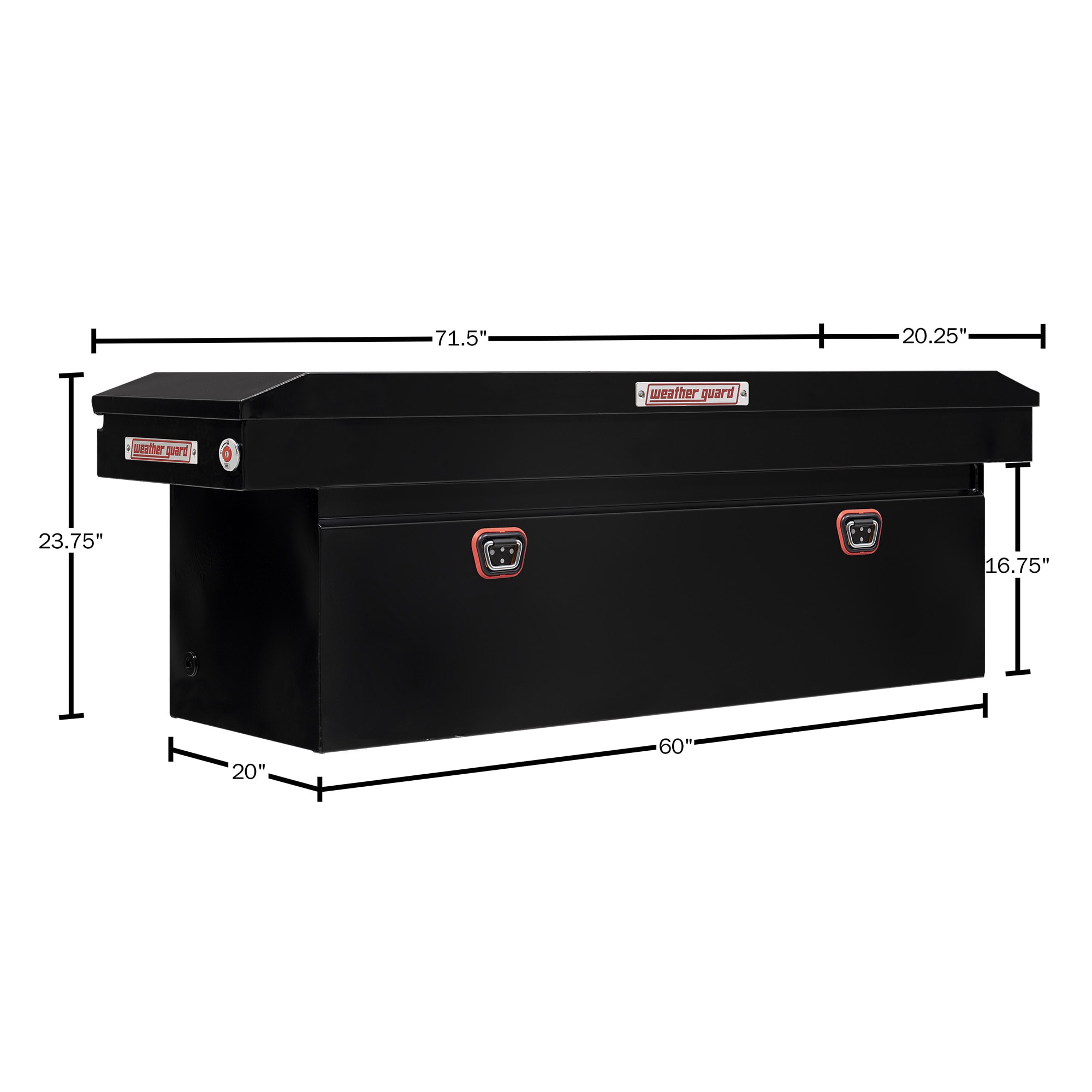 Caja metálica para herramientas de camioneta tipo crossover en negro brillante de 72 pulgadas x 20 pulgadas x 24 pulgadas de Weather Guard