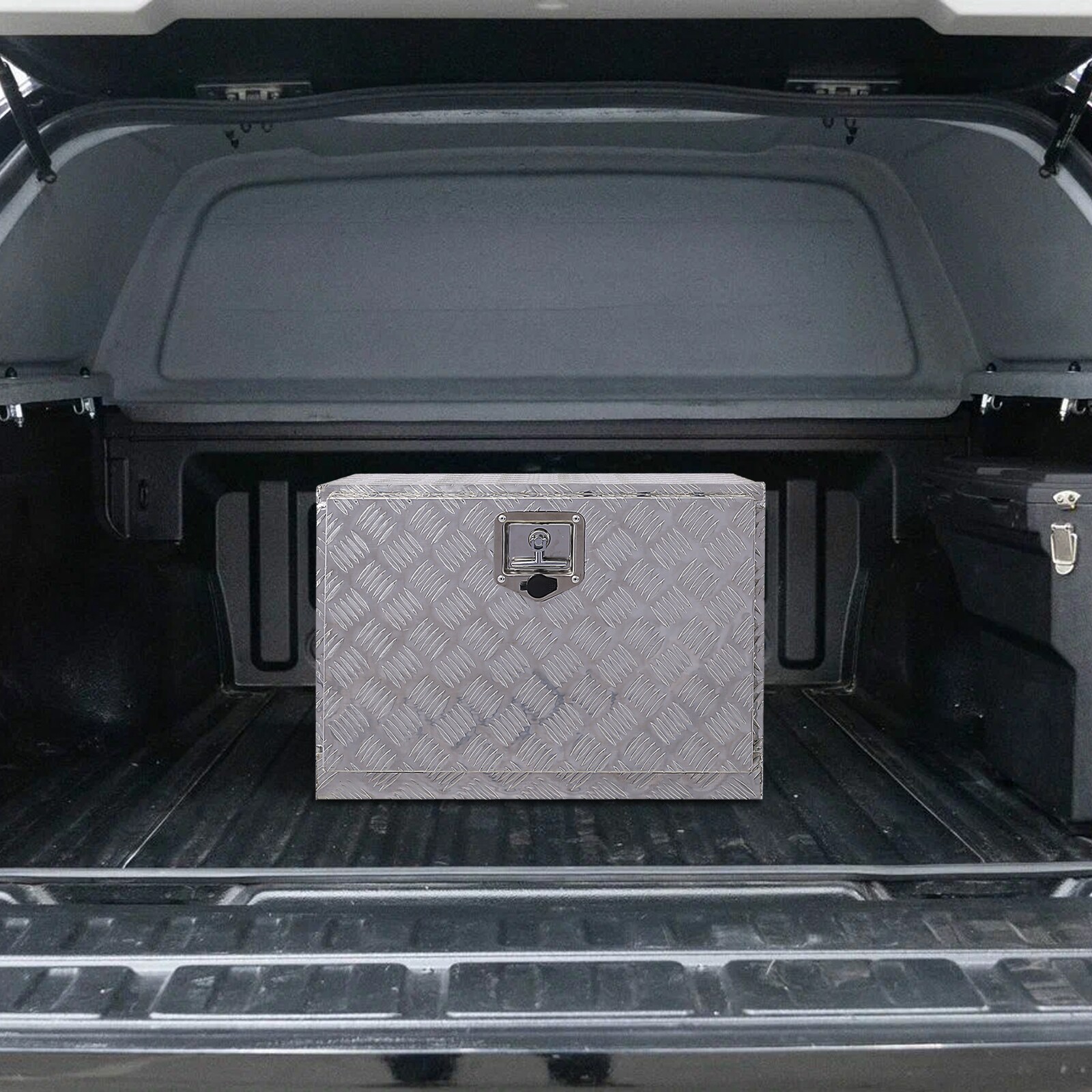 Caja de herramientas para camioneta bajo el chasis de aluminio plateado de 24 pulgadas x 17.3 pulgadas x 17.7 pulgadas Maocao Hoom BH81858