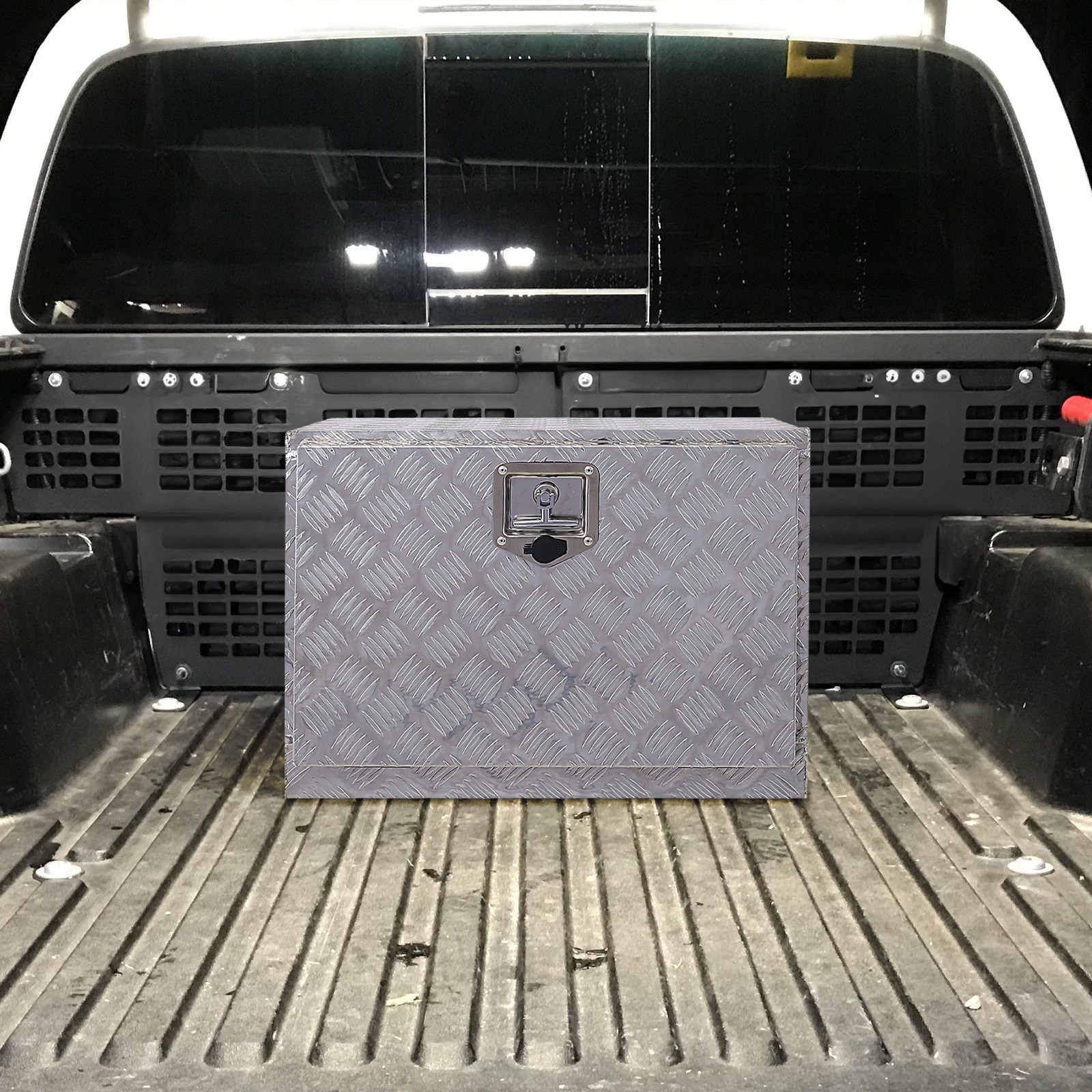 Caja de herramientas para camioneta bajo el chasis de aluminio plateado de 24 pulgadas x 17.3 pulgadas x 17.7 pulgadas Maocao Hoom BH81858