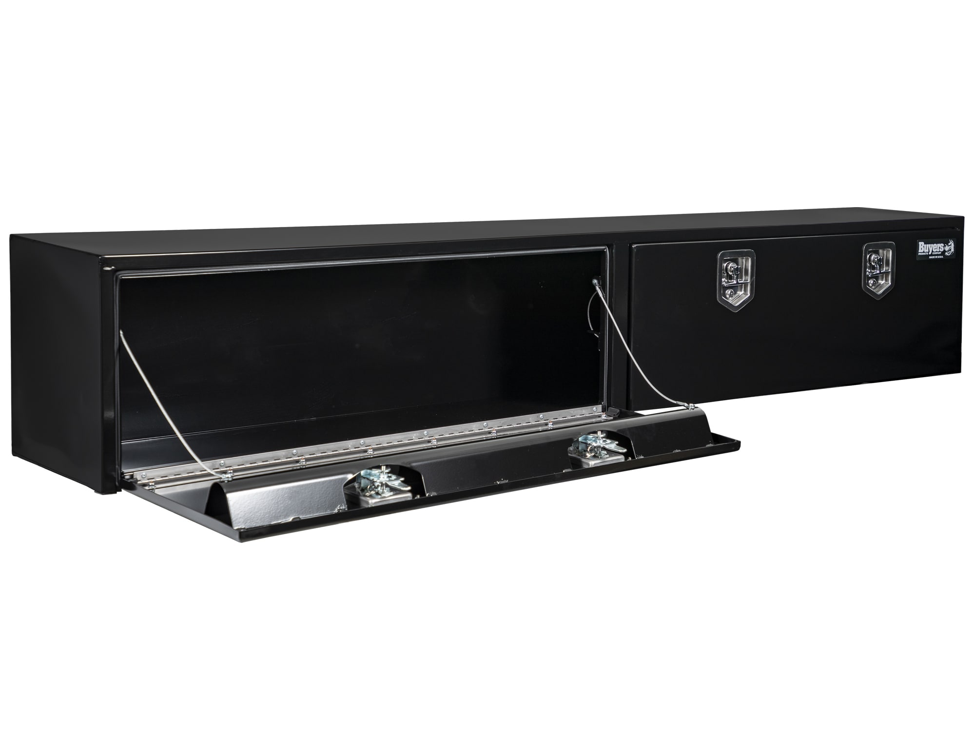 Caja de herramientas para camión en acero negro de montaje superior de 96 pulgadas x 13 pulgadas x 16 pulgadas de Buyers Products